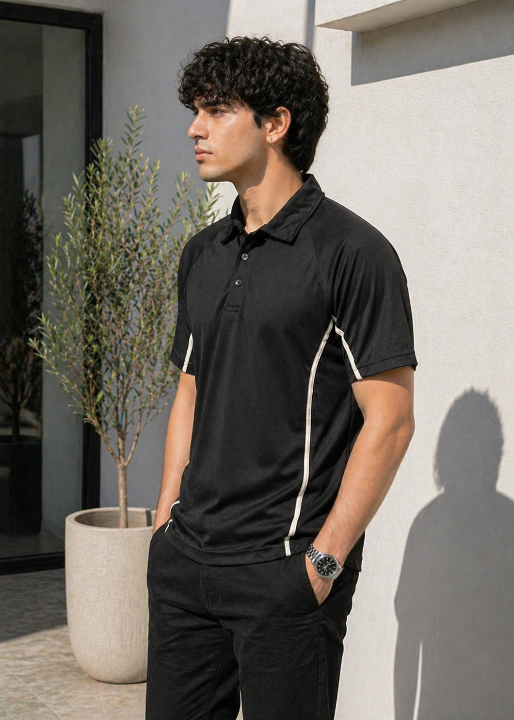 polyester Polo Shirt in Black