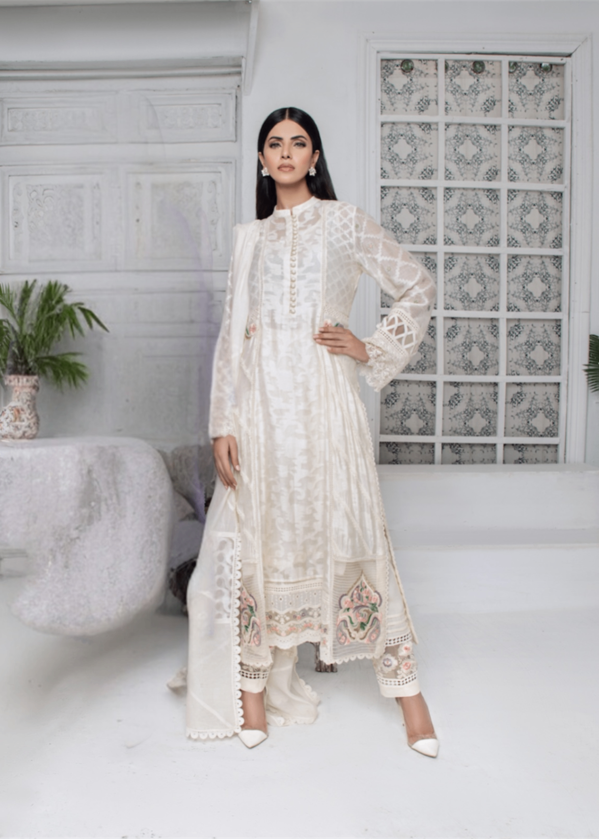 organza Kurti in Ivory