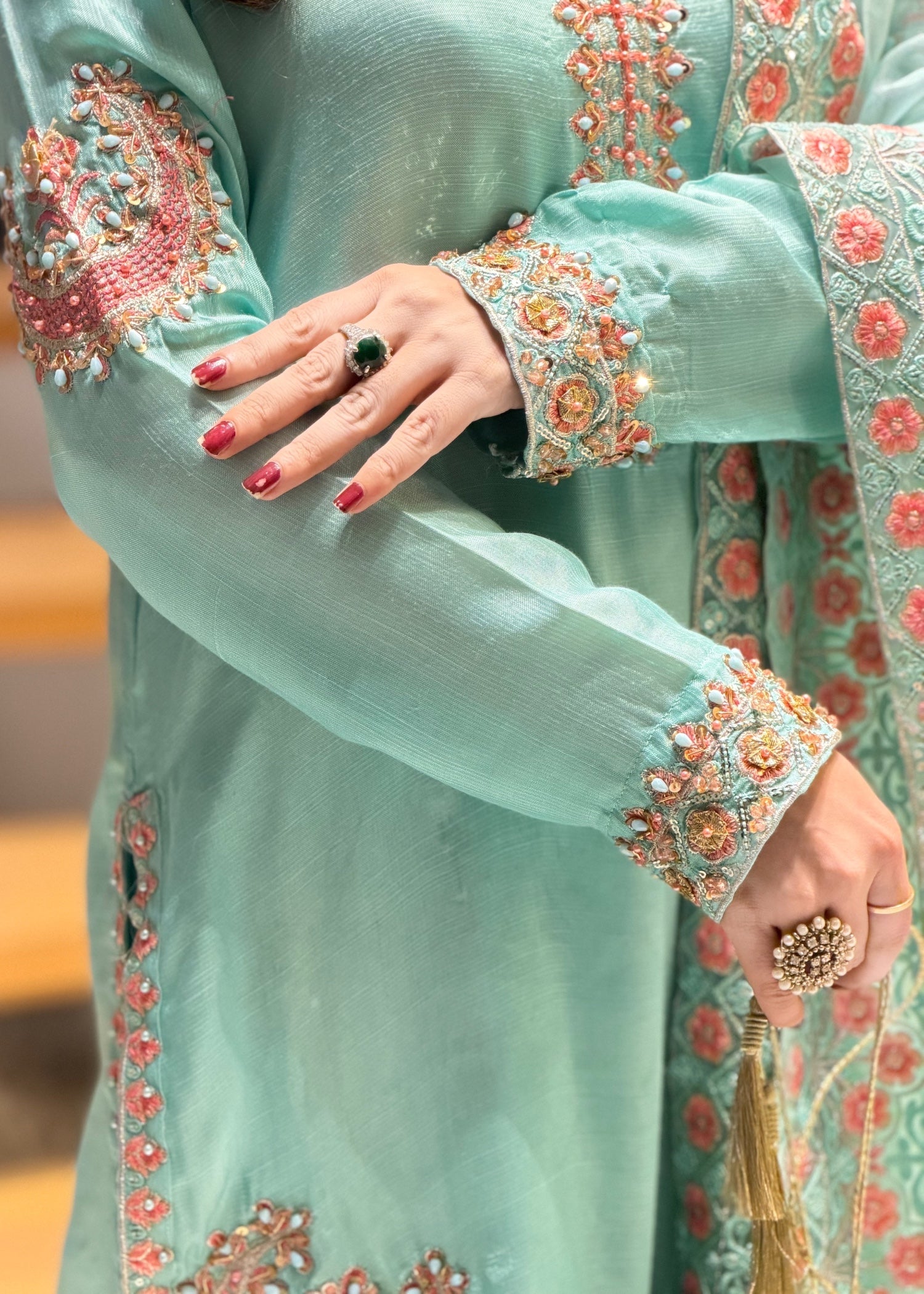 silk Kurta Set in Turquoise