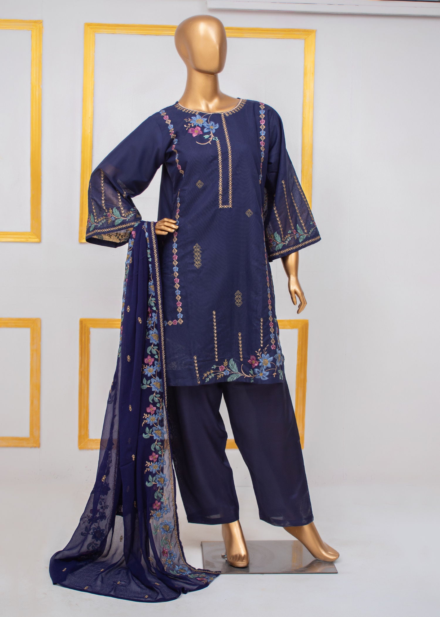khaddi net Kurta Set in Royal blue