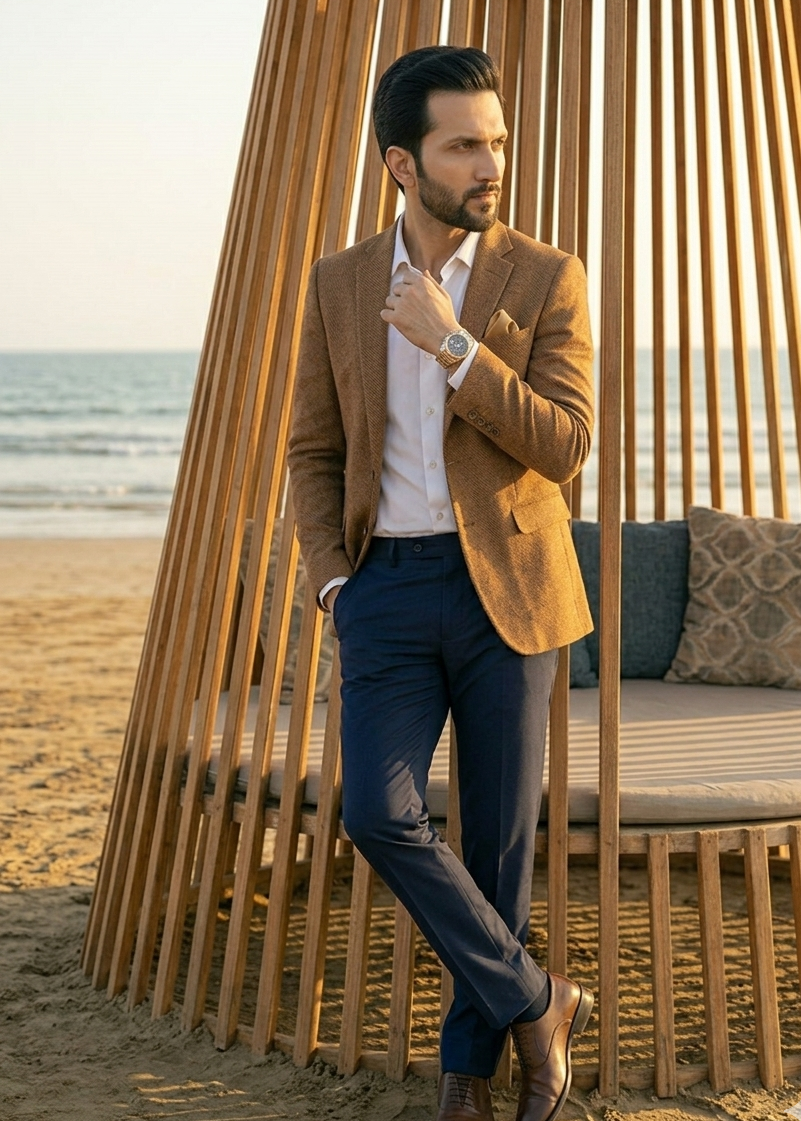 wool Blazer in Tan brown