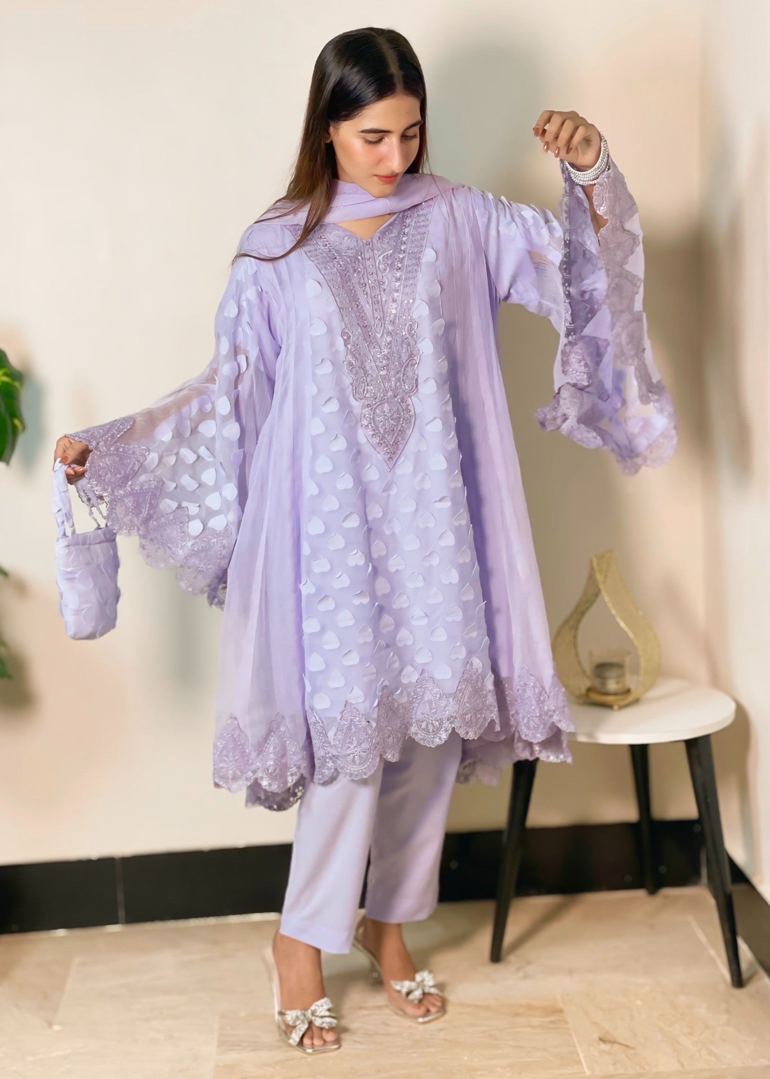 chiffon Pishwas in Lilac