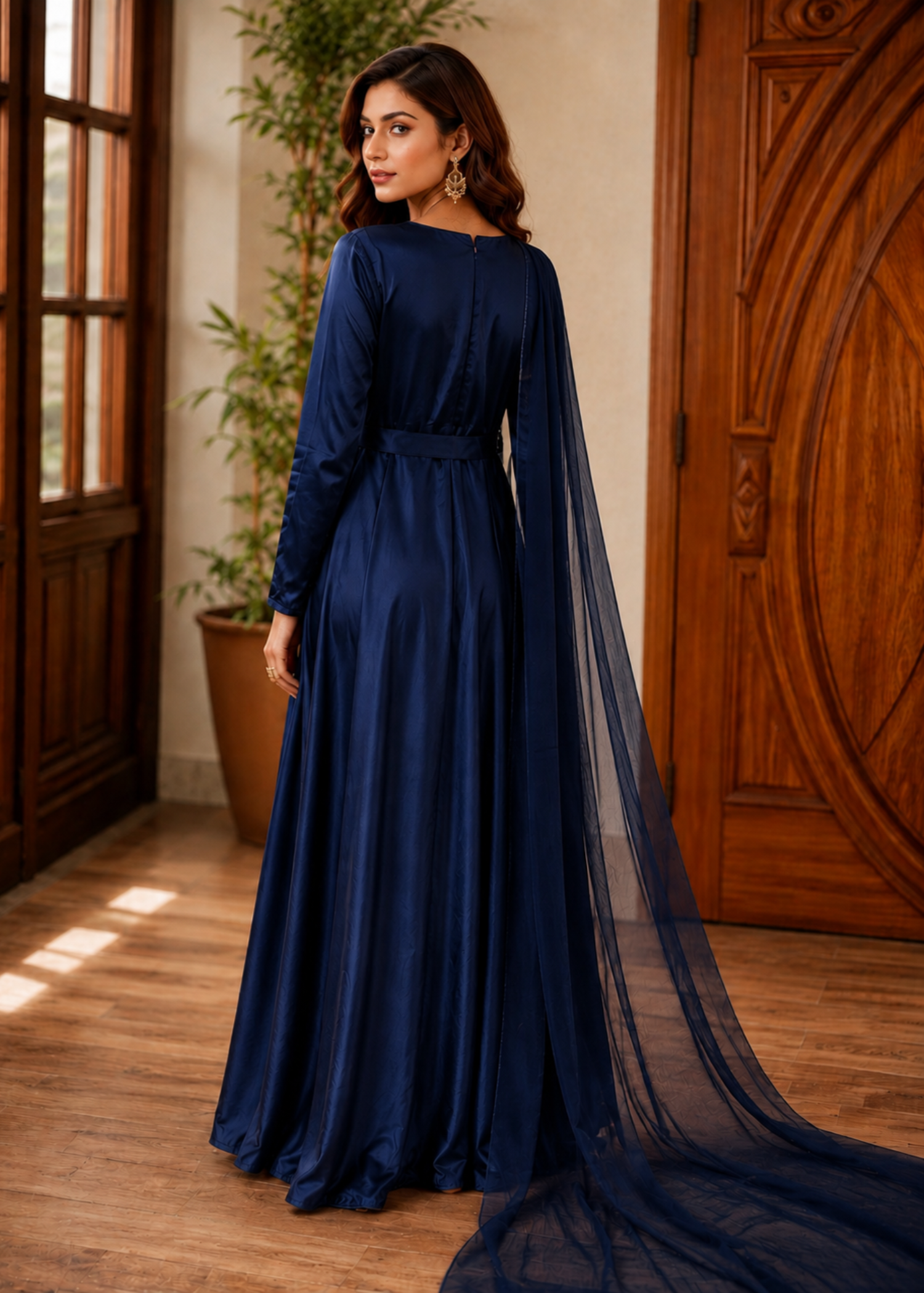 silk charmeuse Maxi in Navy blue