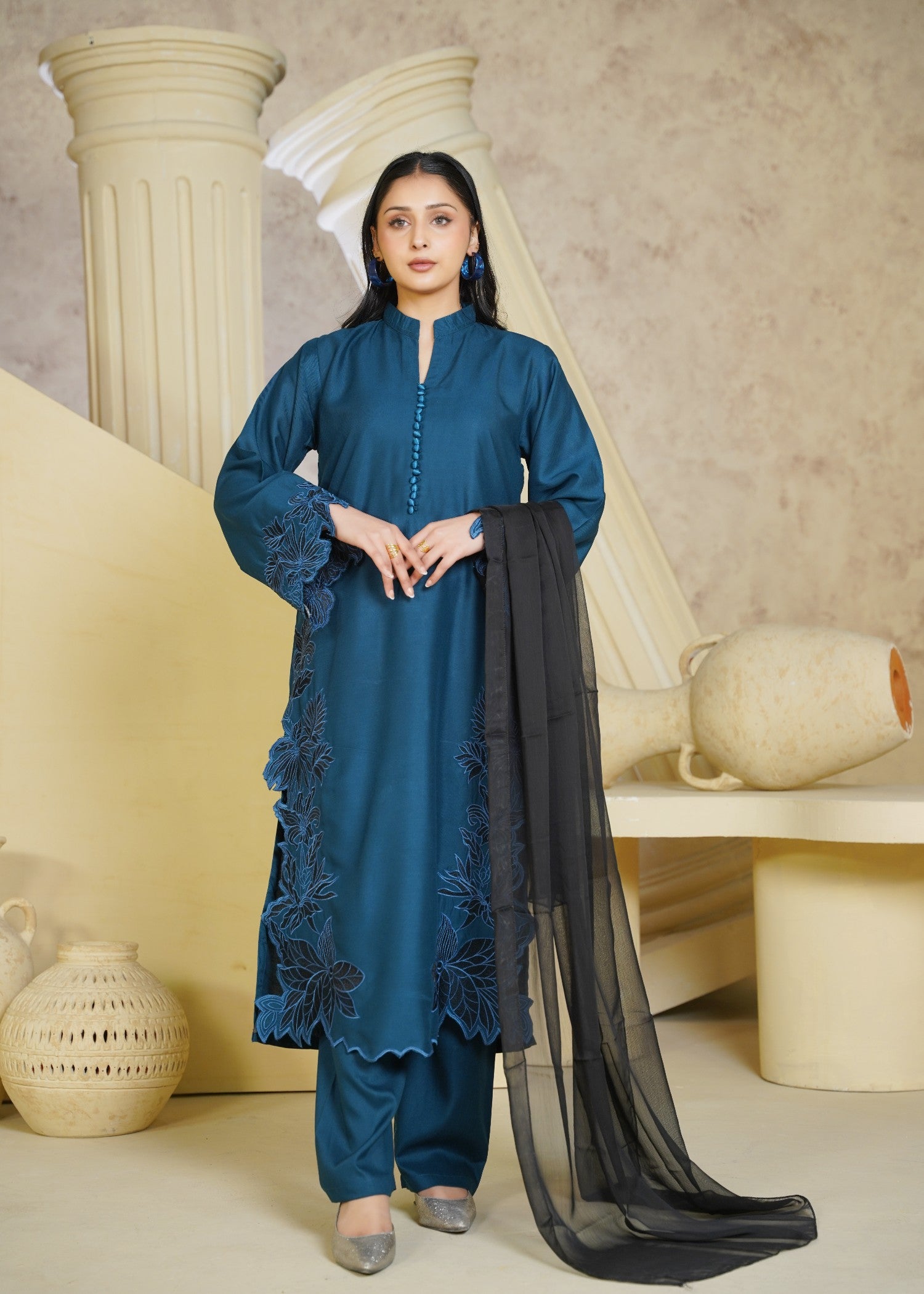 linen chambray Kurta Set in Teal