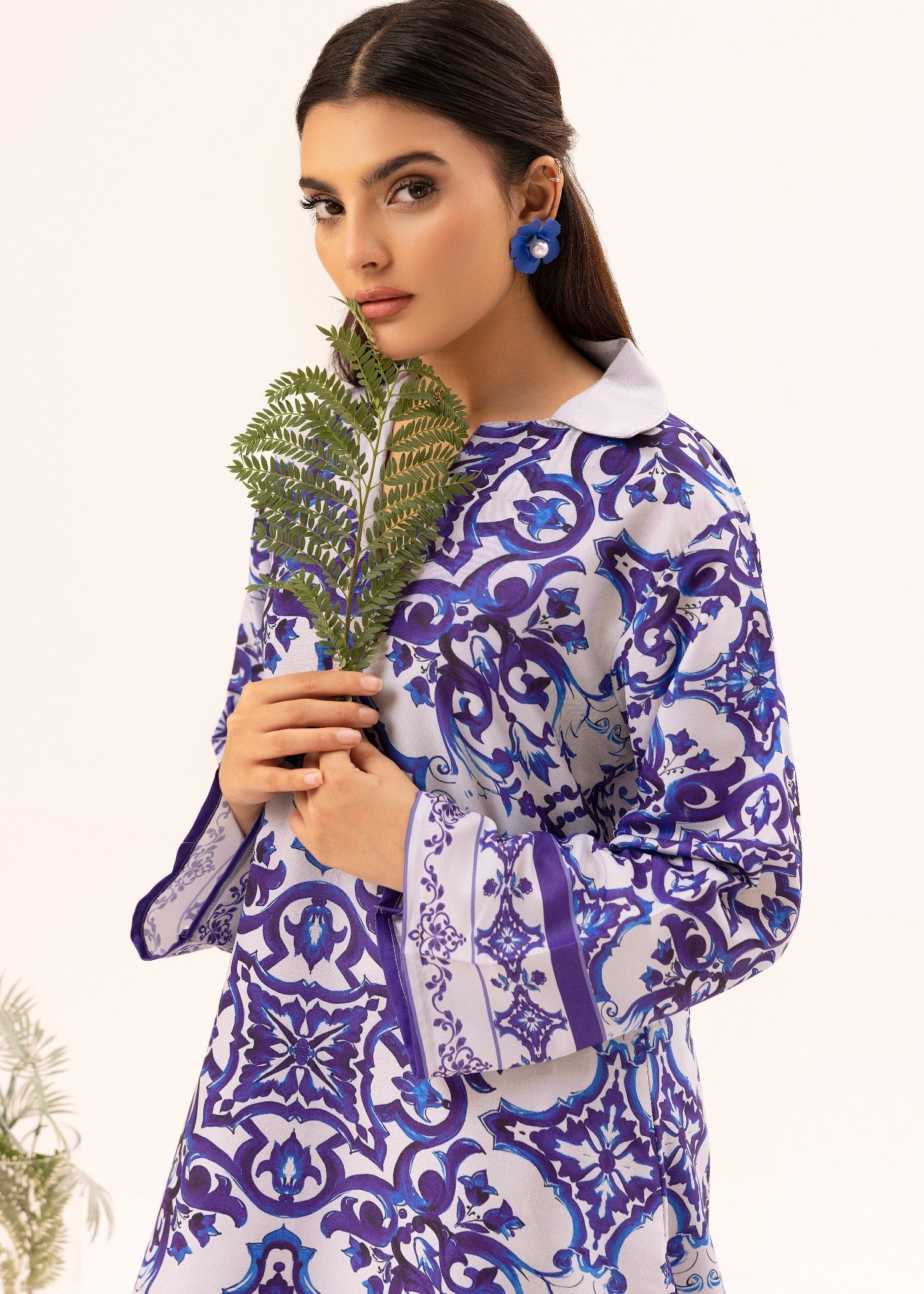 lawn Co Ord Sets in White, purple heart