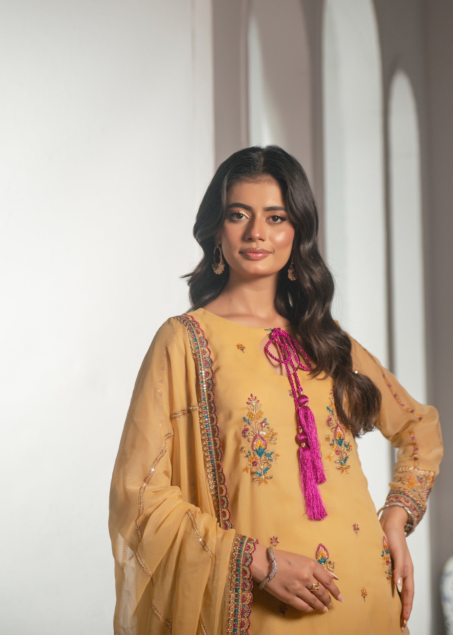 chiffon Kurta Set in Champagne