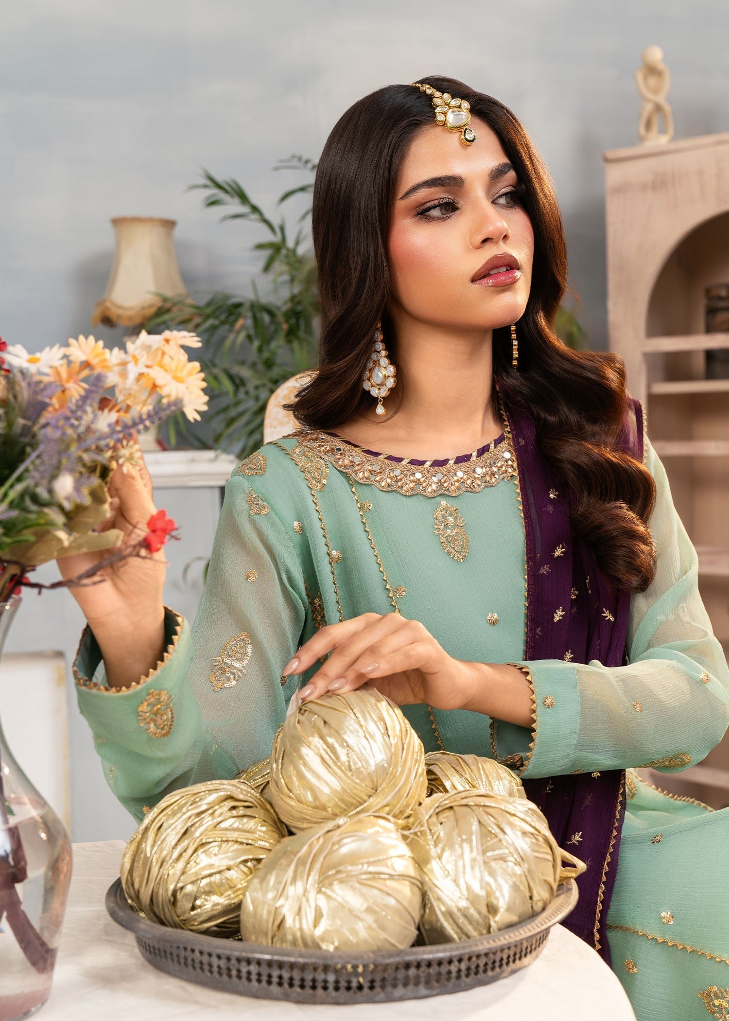 chiffon Anarkali in Pastel green