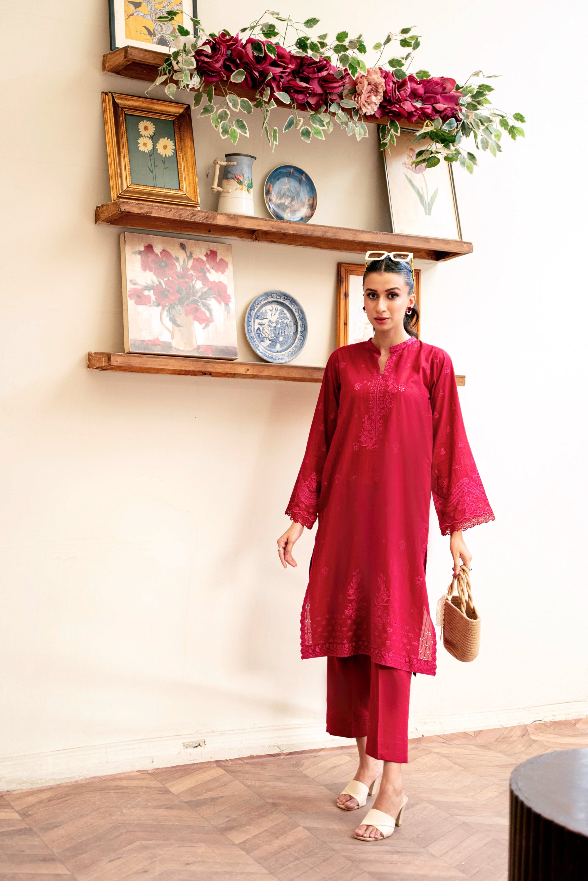 lawn Kurta Set in Red