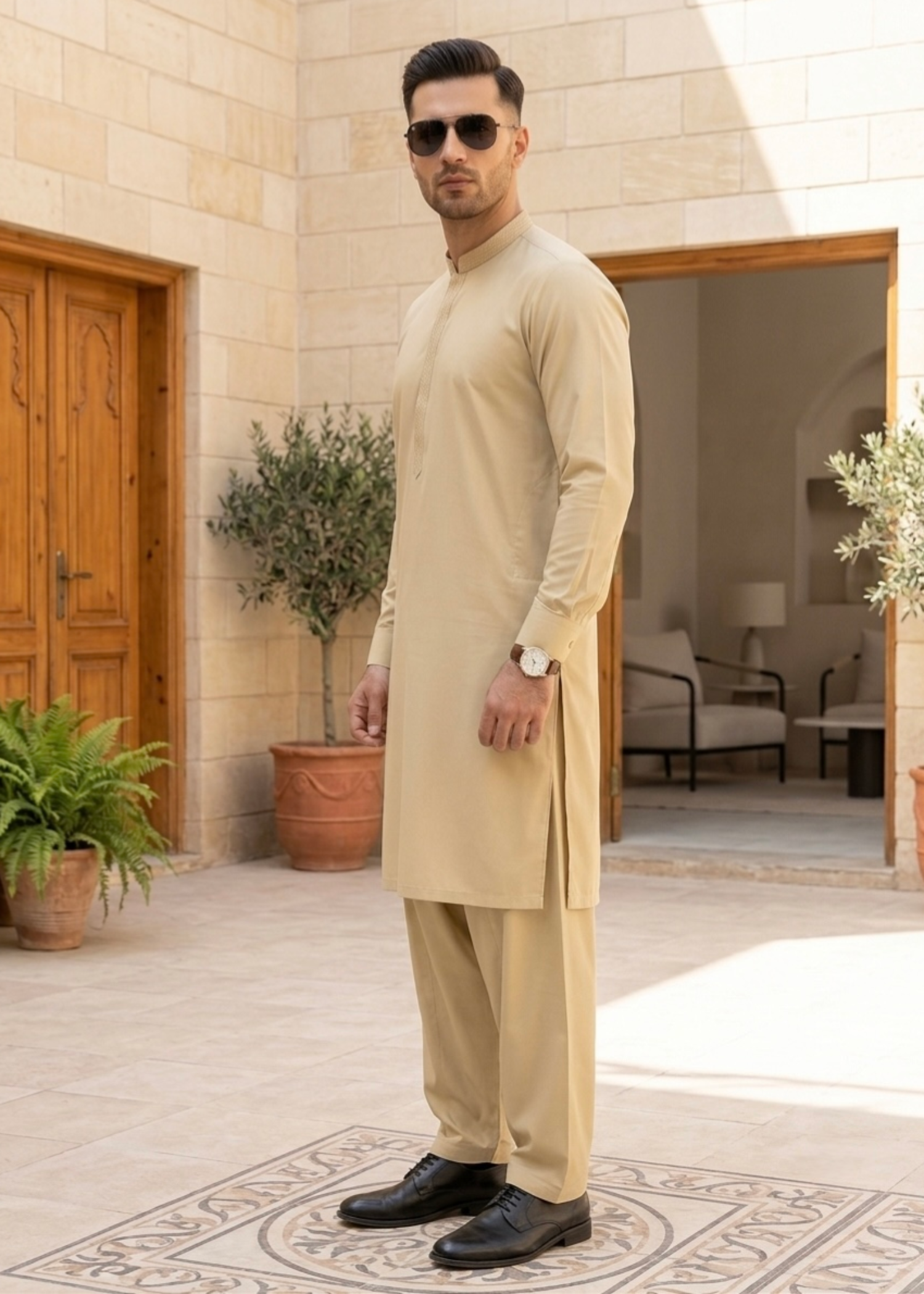 wash & wear Shalwar Kameez in Wheat
