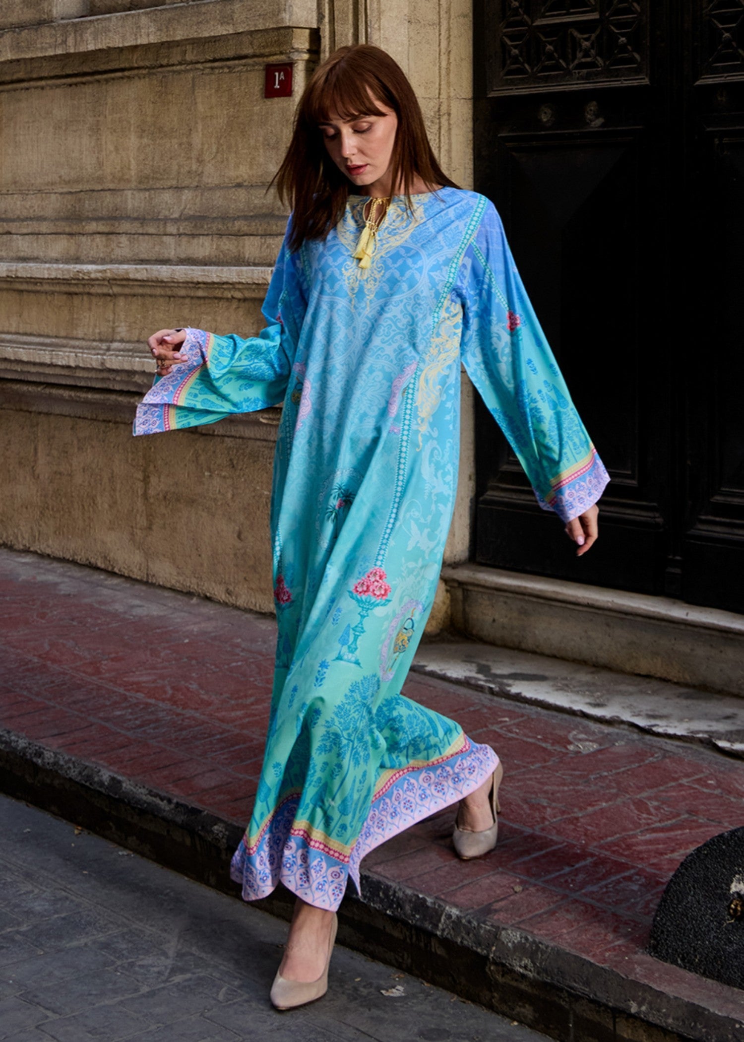 crepe polyester Kaftan in Sky blue