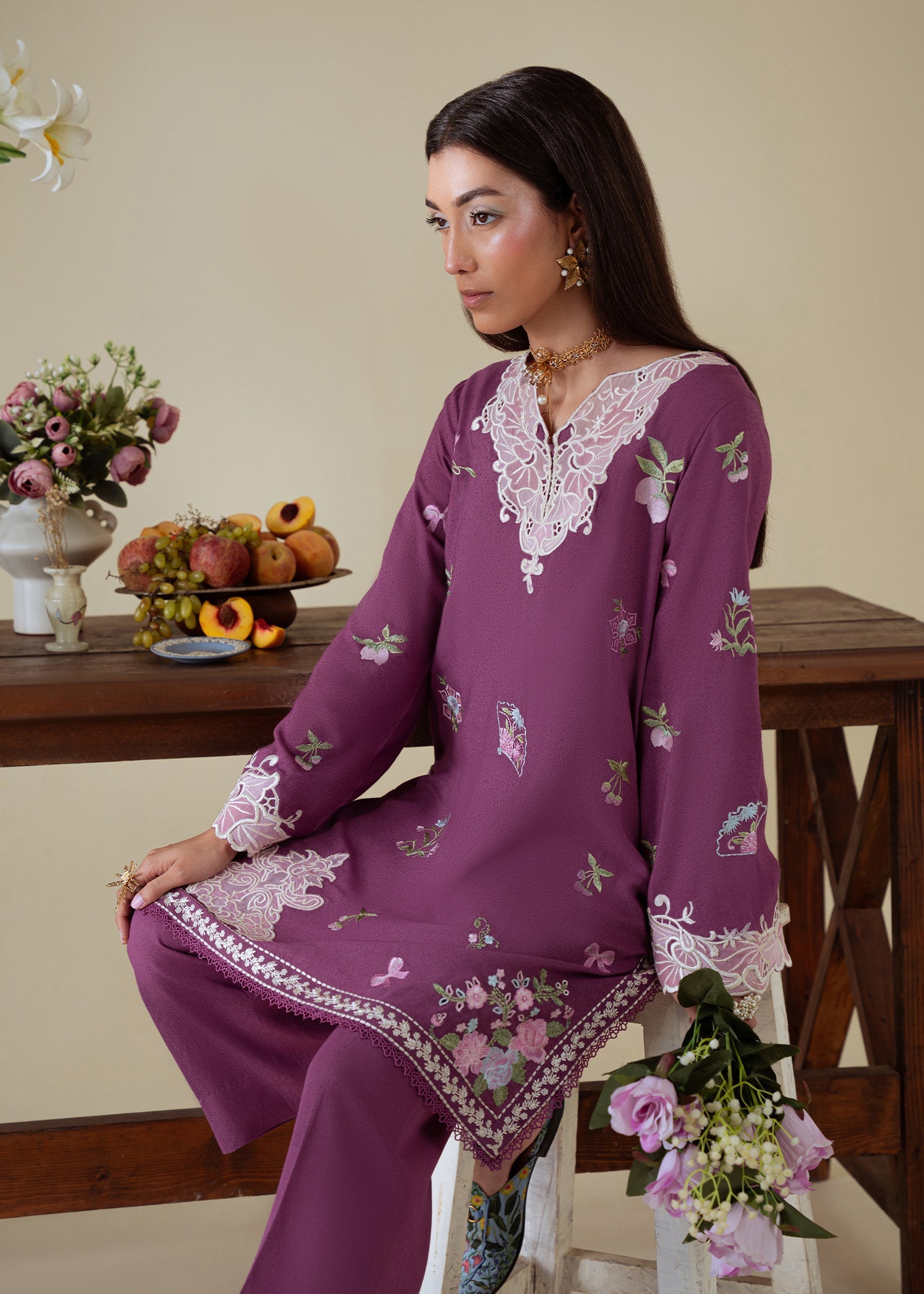 karandi Kurta Set in Mauve