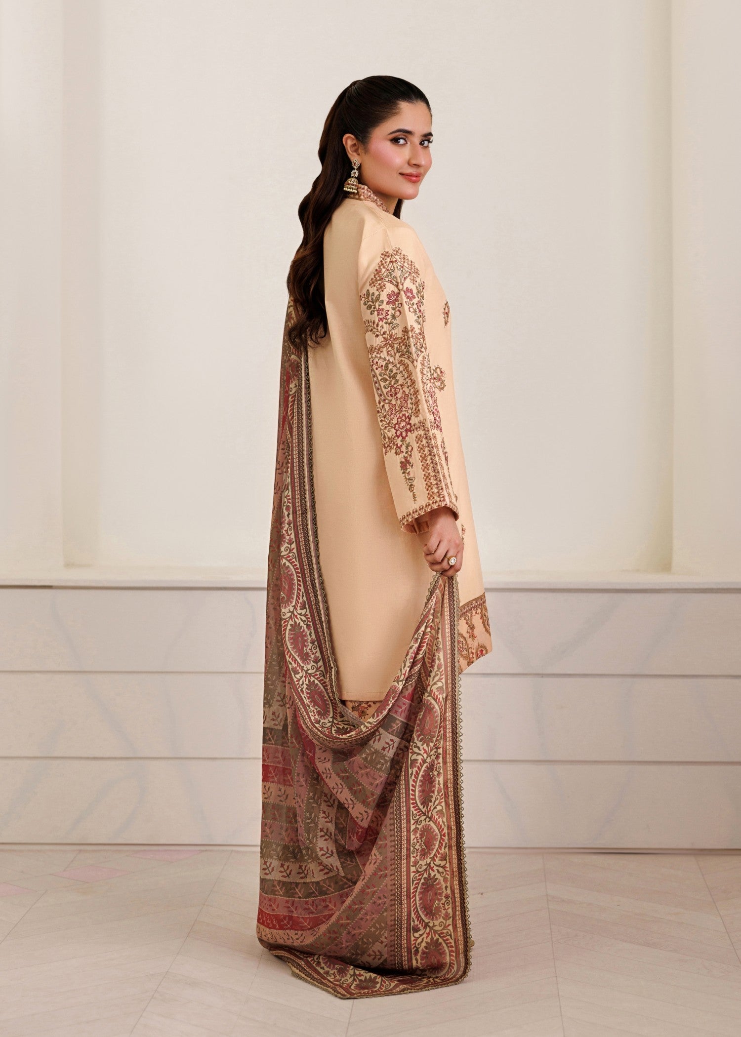 lawn Kurta Set in Peach orange