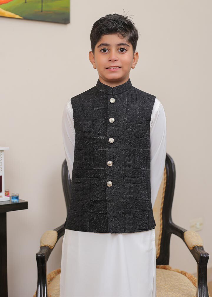 banarsi silk Waistcoat in Black