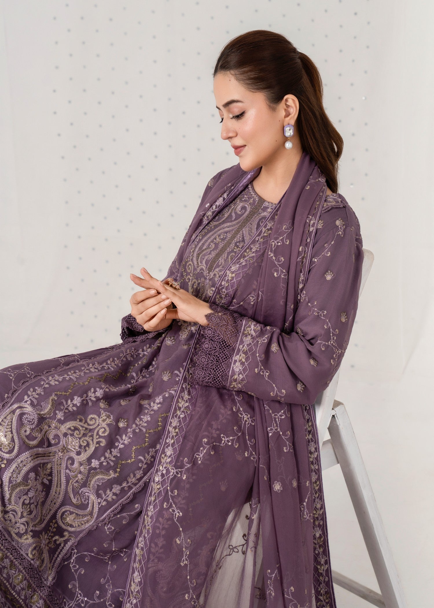 pk crinkle chiffon Kurta Set in Purple mountain majesty