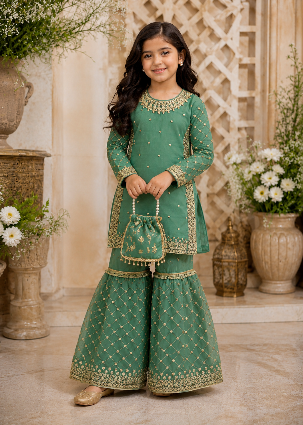 chiffon Gharara in Pistachio green