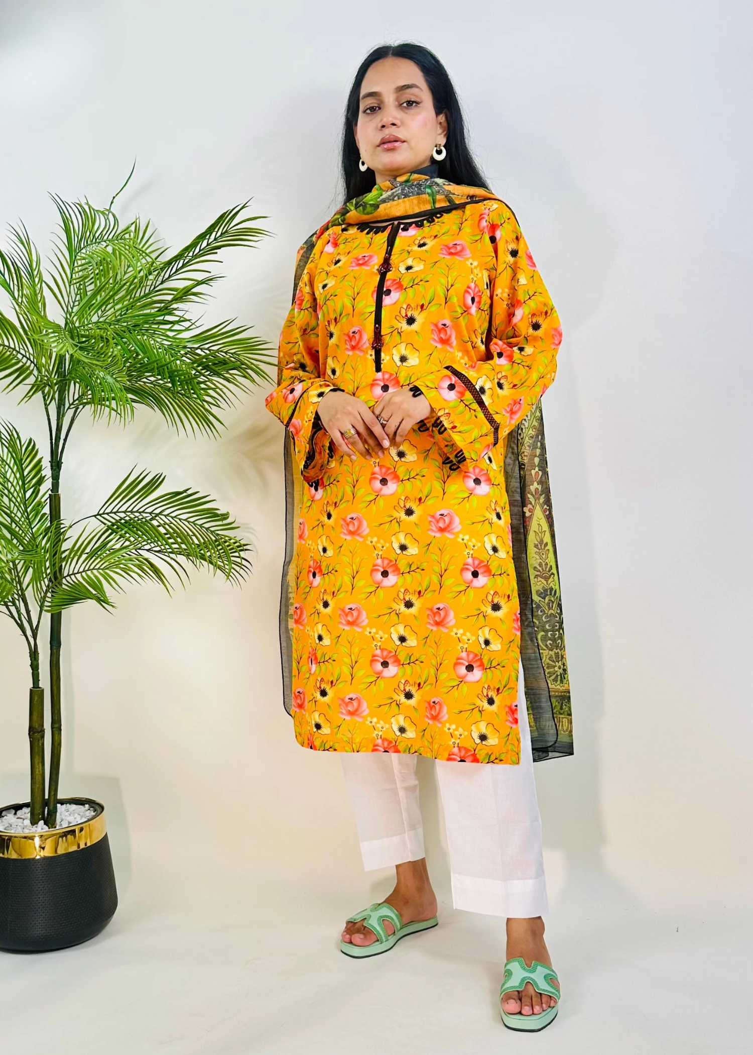 lawn Kurta Set in Orange