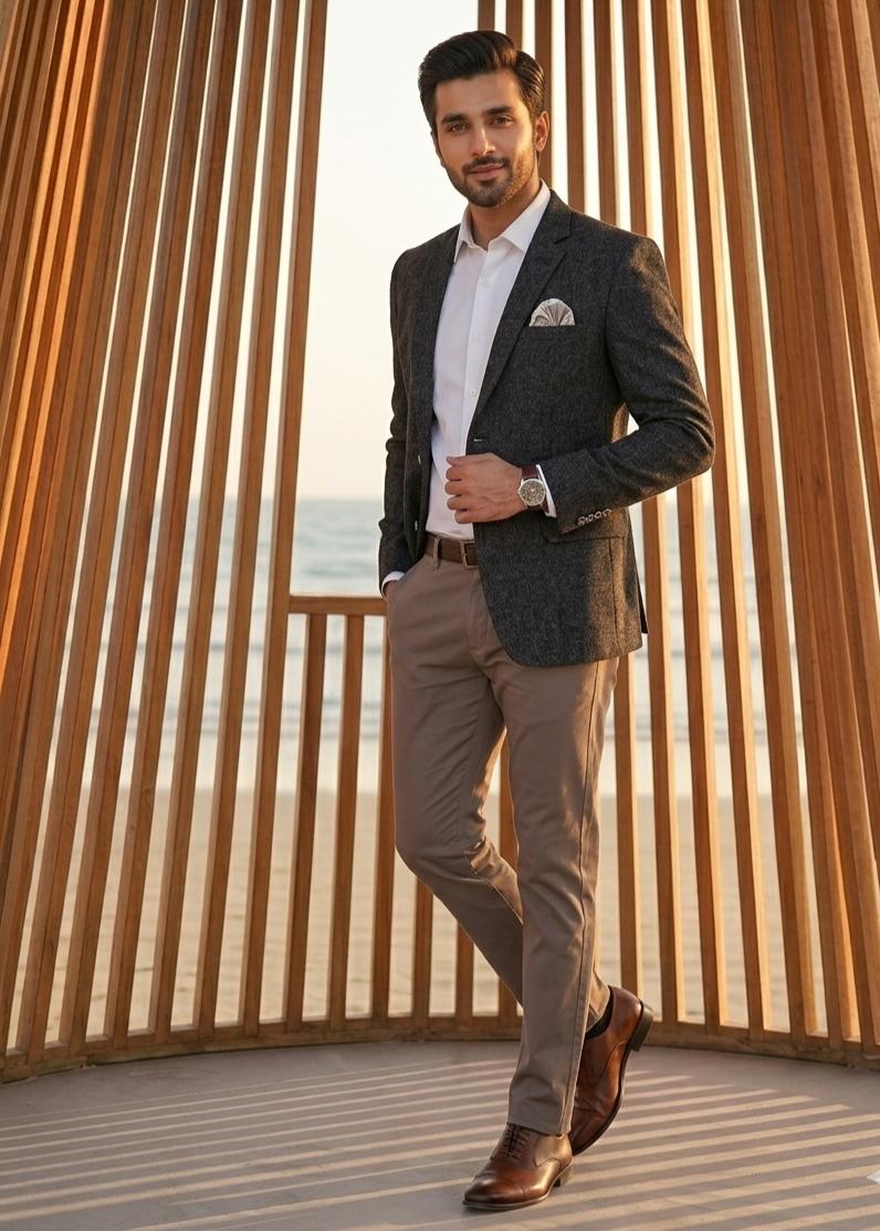 tweed wool Blazer in Smoke black
