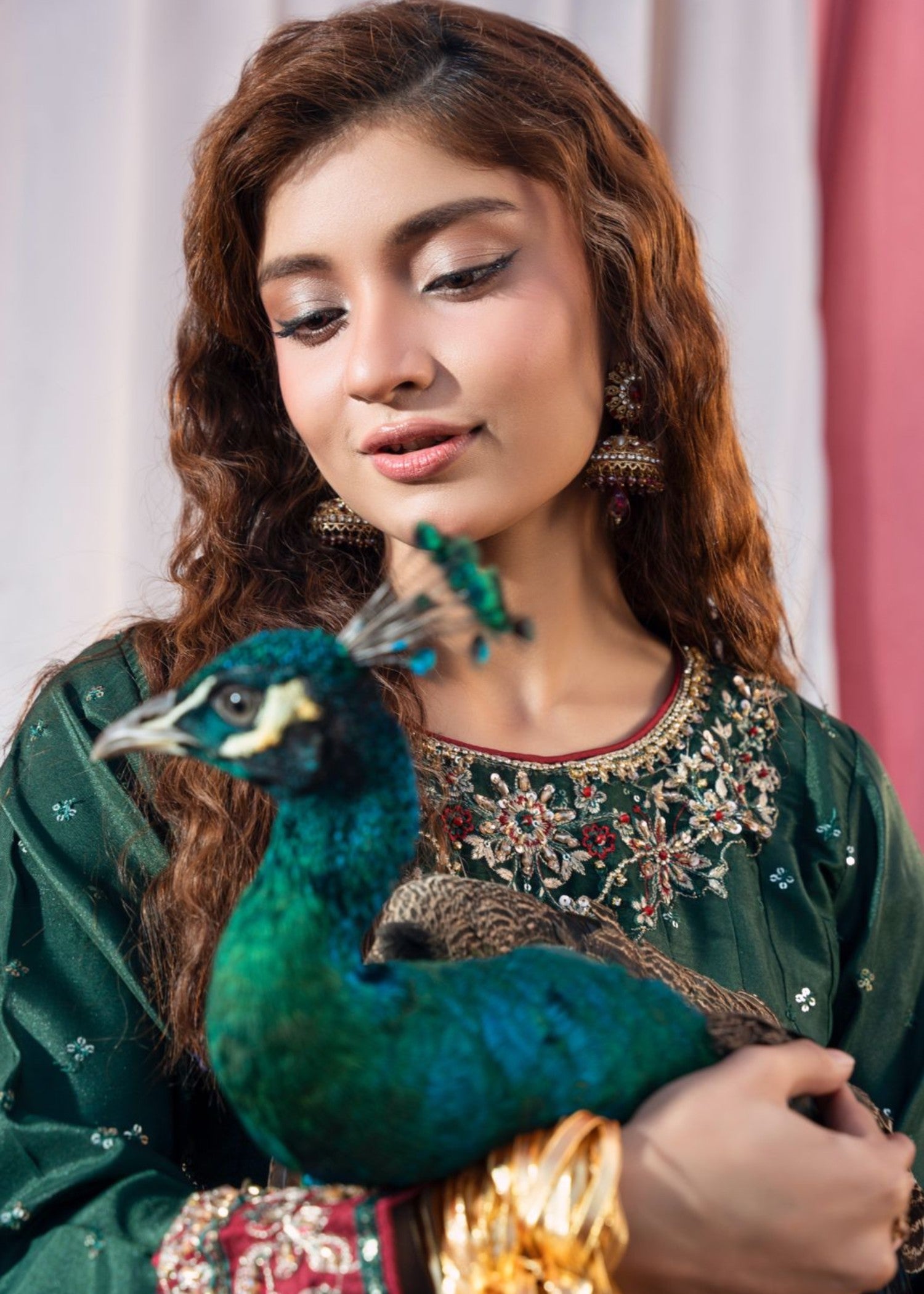 silk Sharara in Bottle green