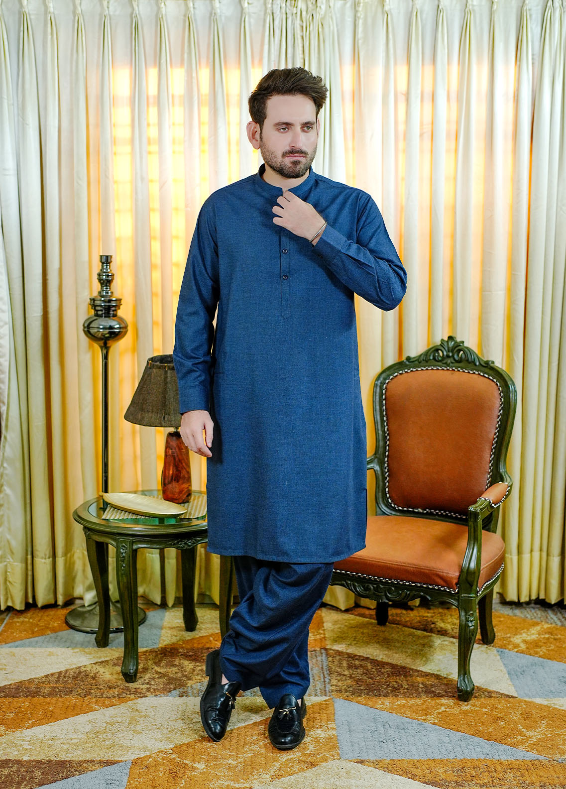 acrylic wool Shalwar Kameez in Navy blue