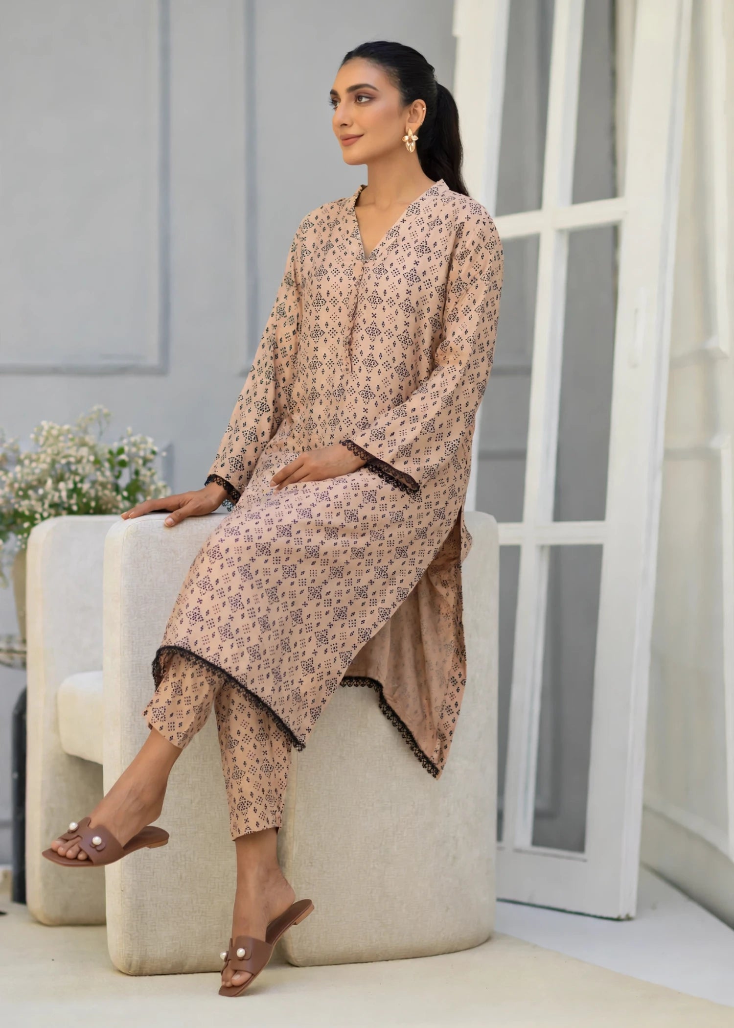 arabic lawn Co Ord Sets in Beige