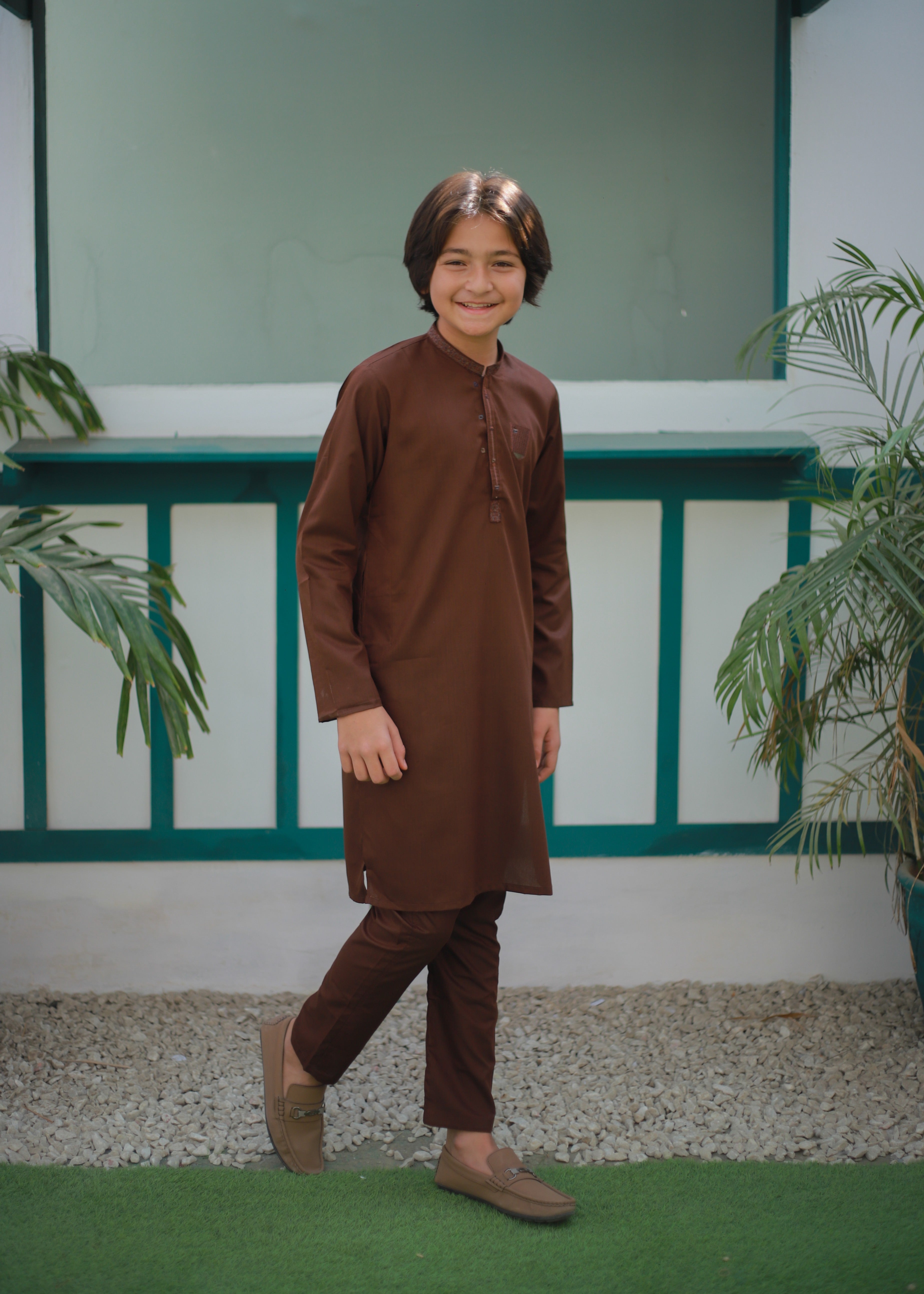 cotton Kurta Set in Saddle brown