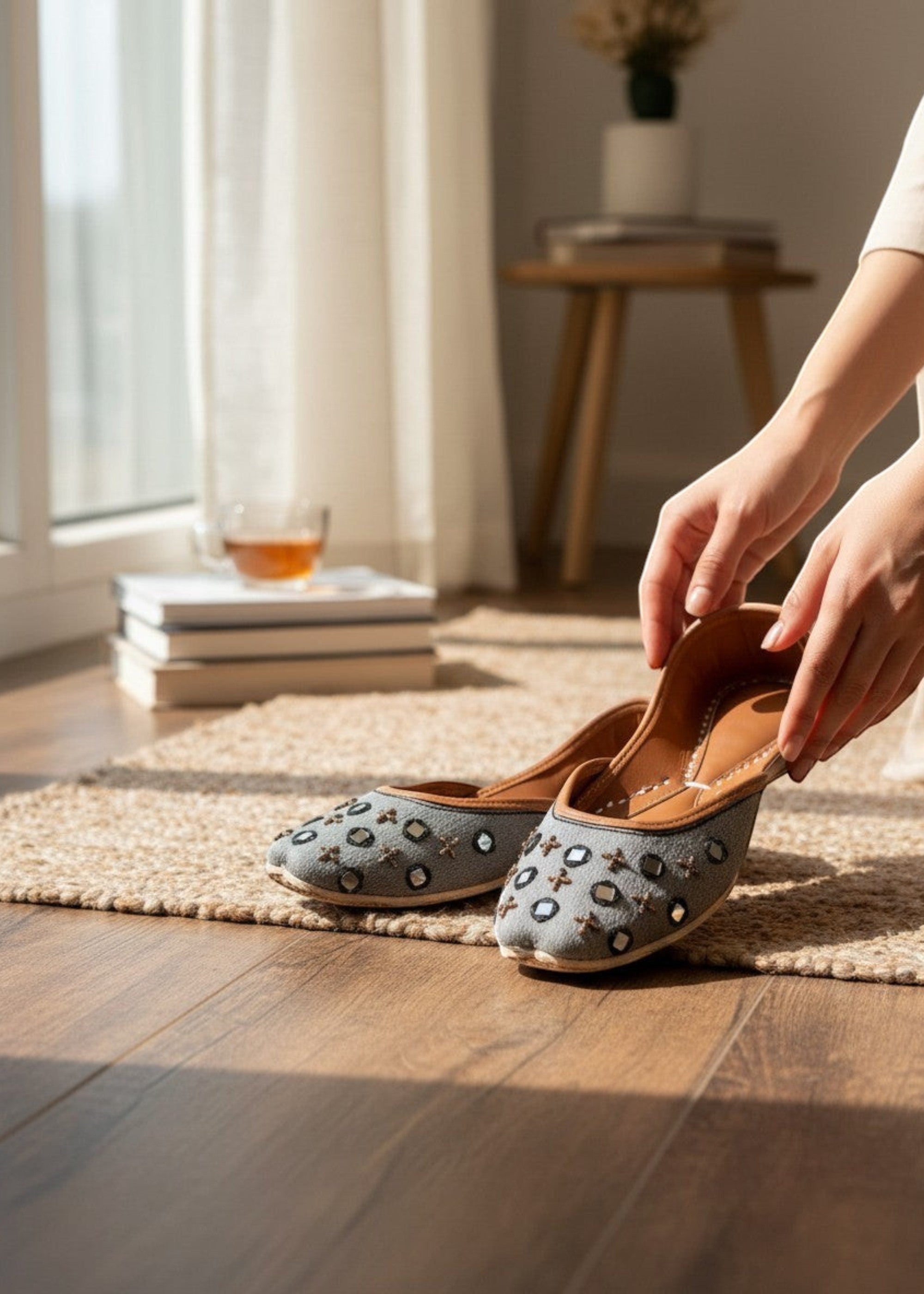 Khussa in Ash grey by - High Quality Women Khussa THP0933