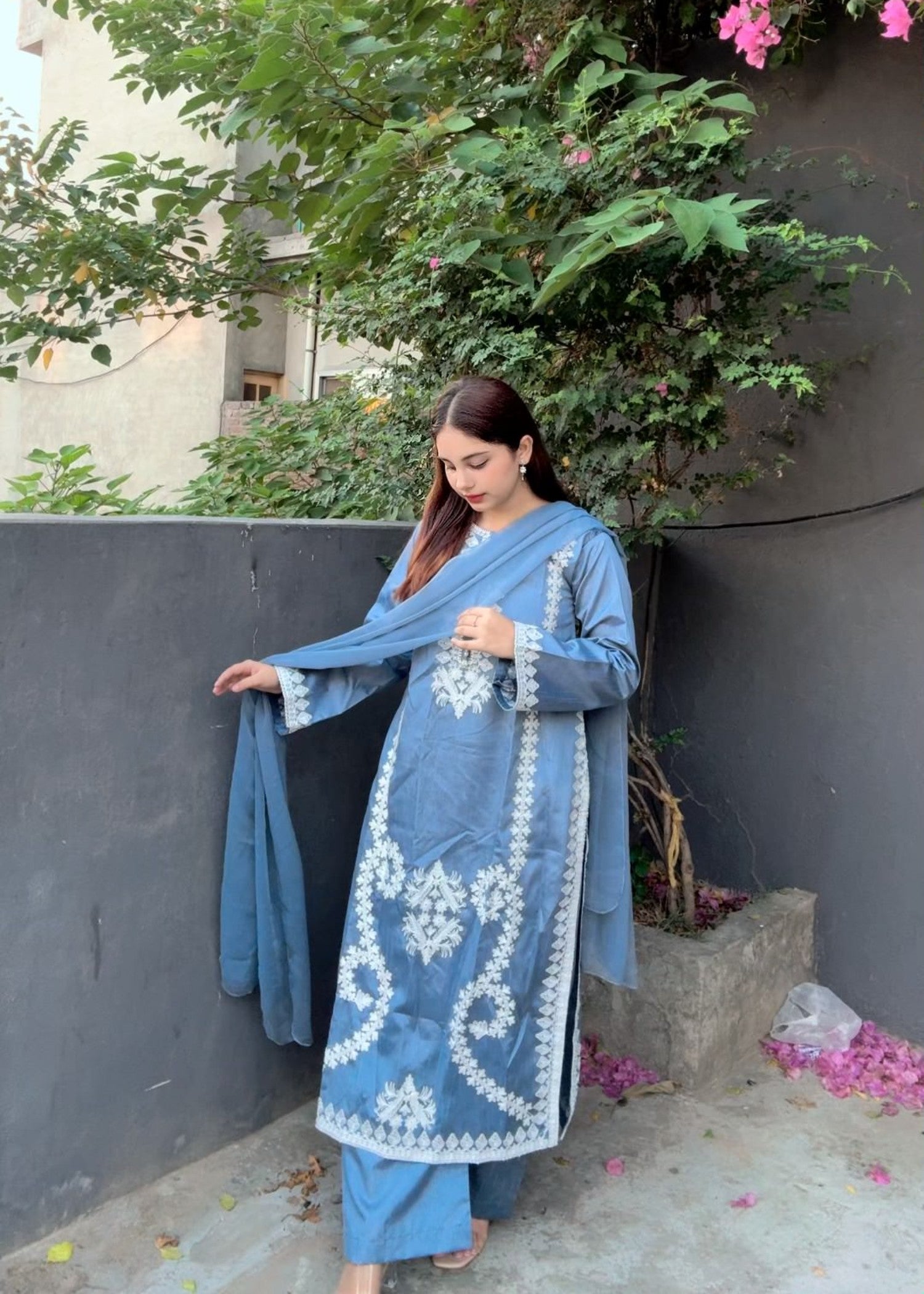raw silk Kurta Set in Sky blue