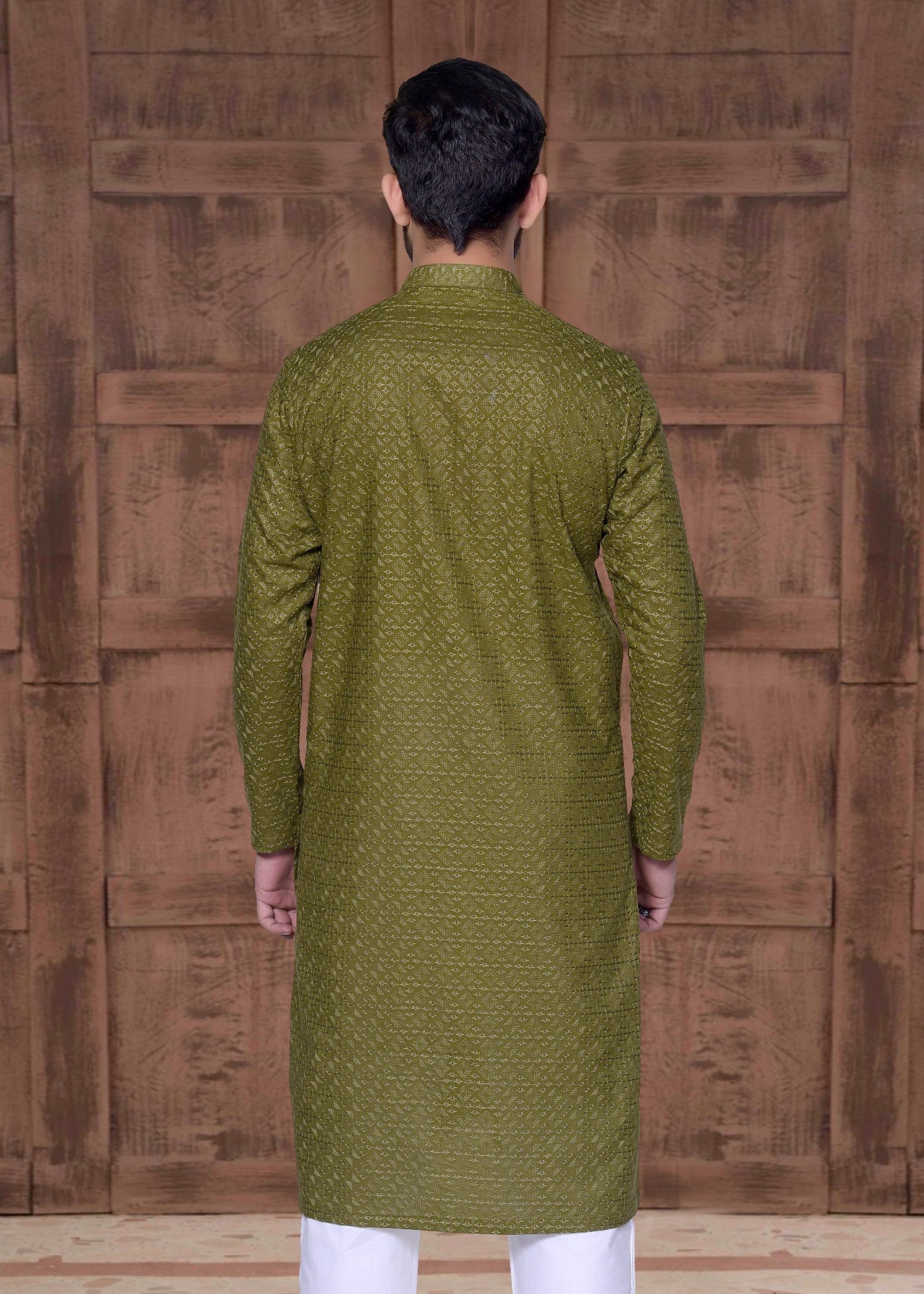 chikankari cotton Kurta in Olive green