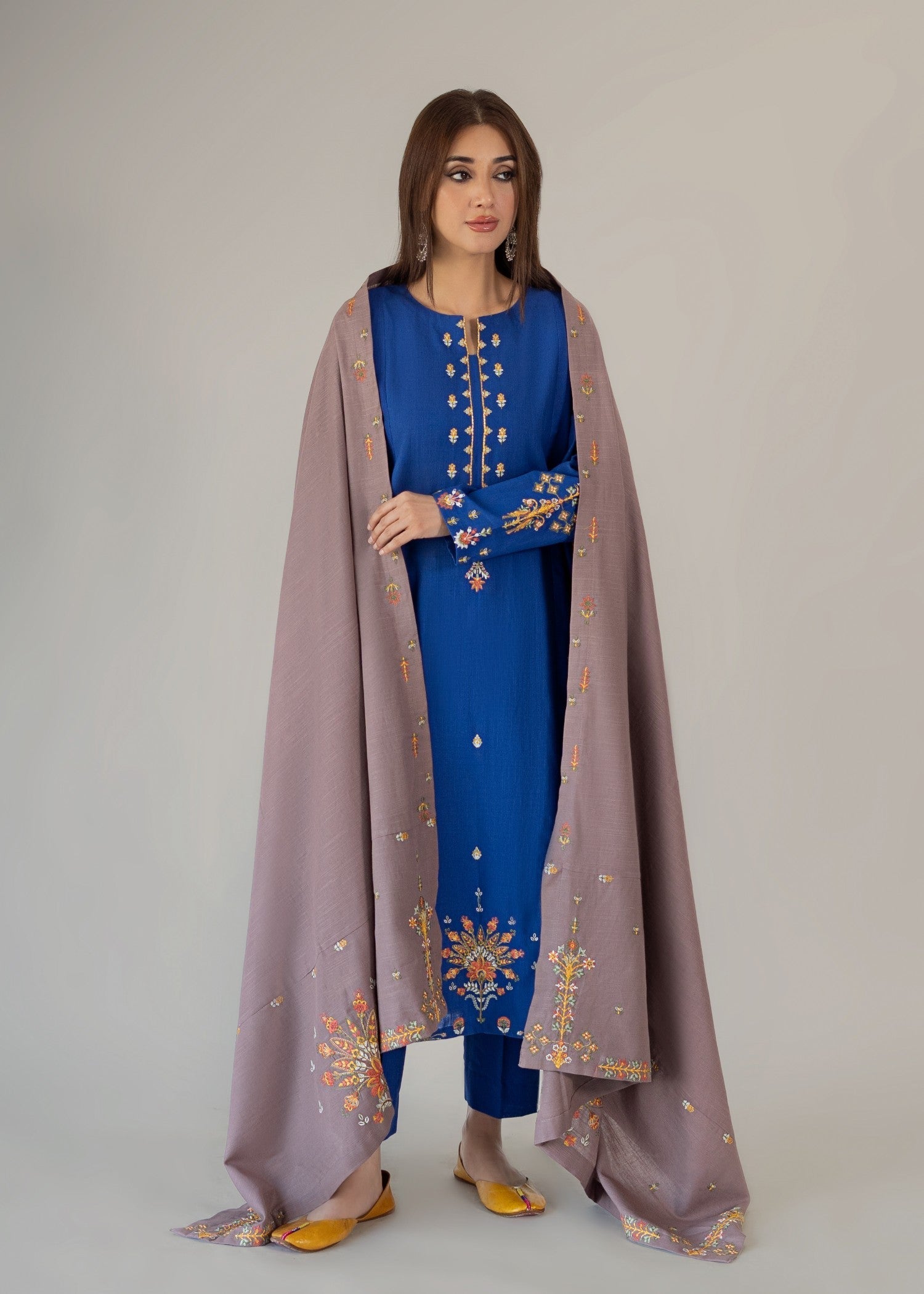 slub khaddar Kurta Set in Blue
