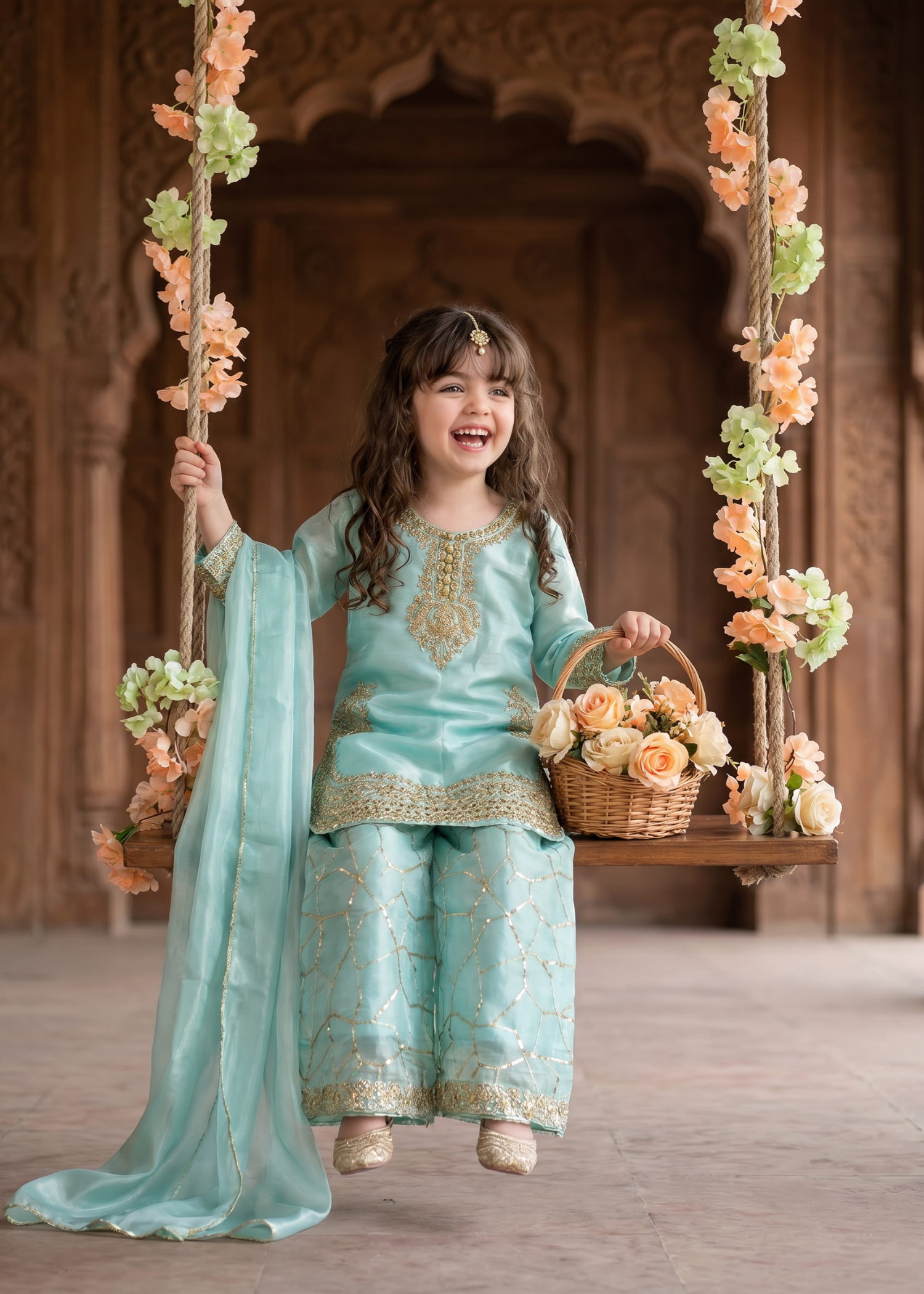 satin silk Kurta Set in Ice blue