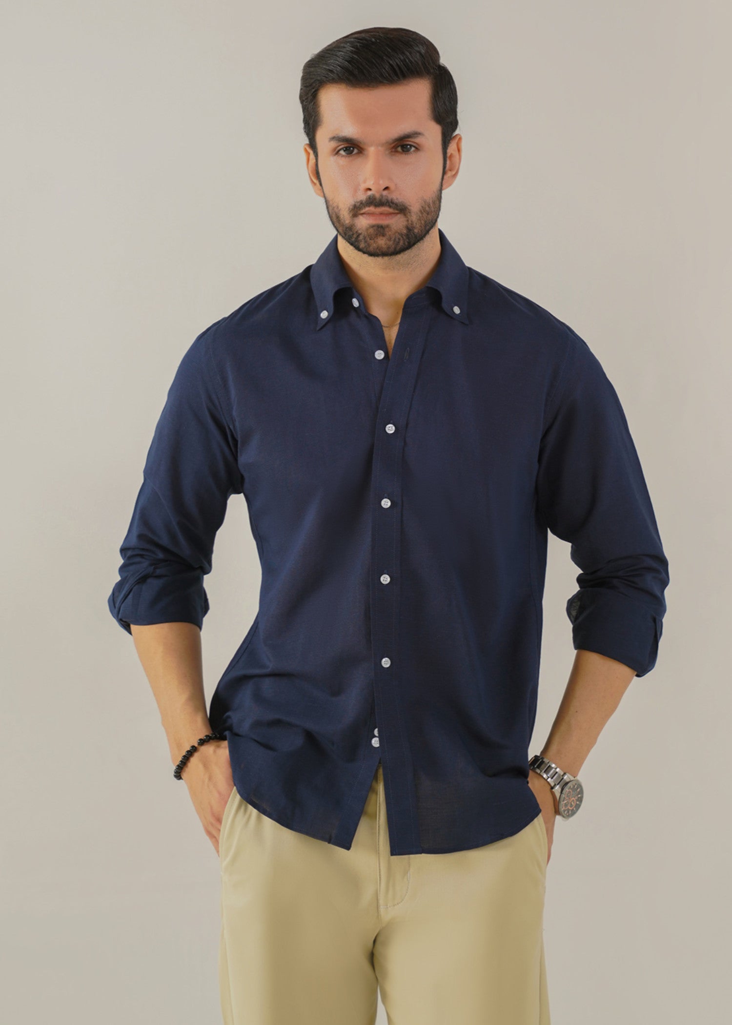 linen Casual Shirt in Midnight blue