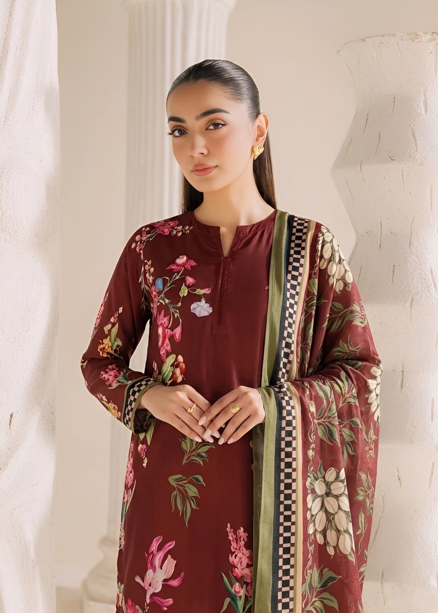 linen Kurta Set in Mahogany
