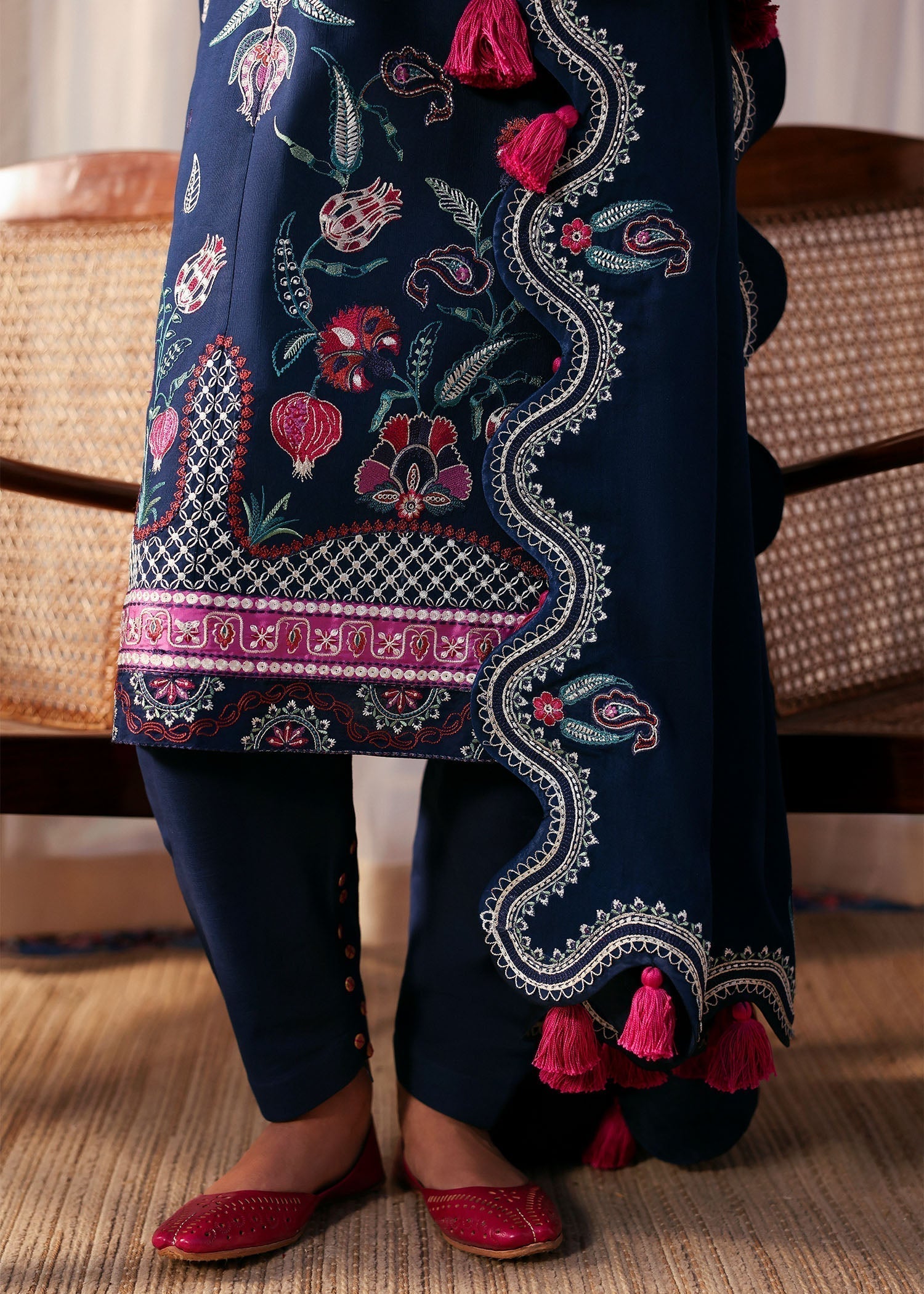khaddar Unstitched in Navy blue