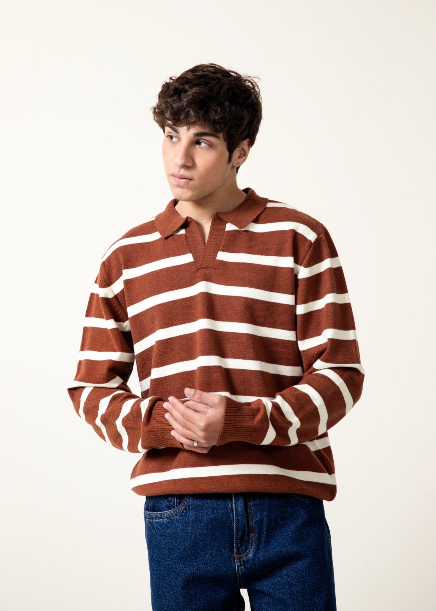 cotton jersey Sweater in White, chestnut brown