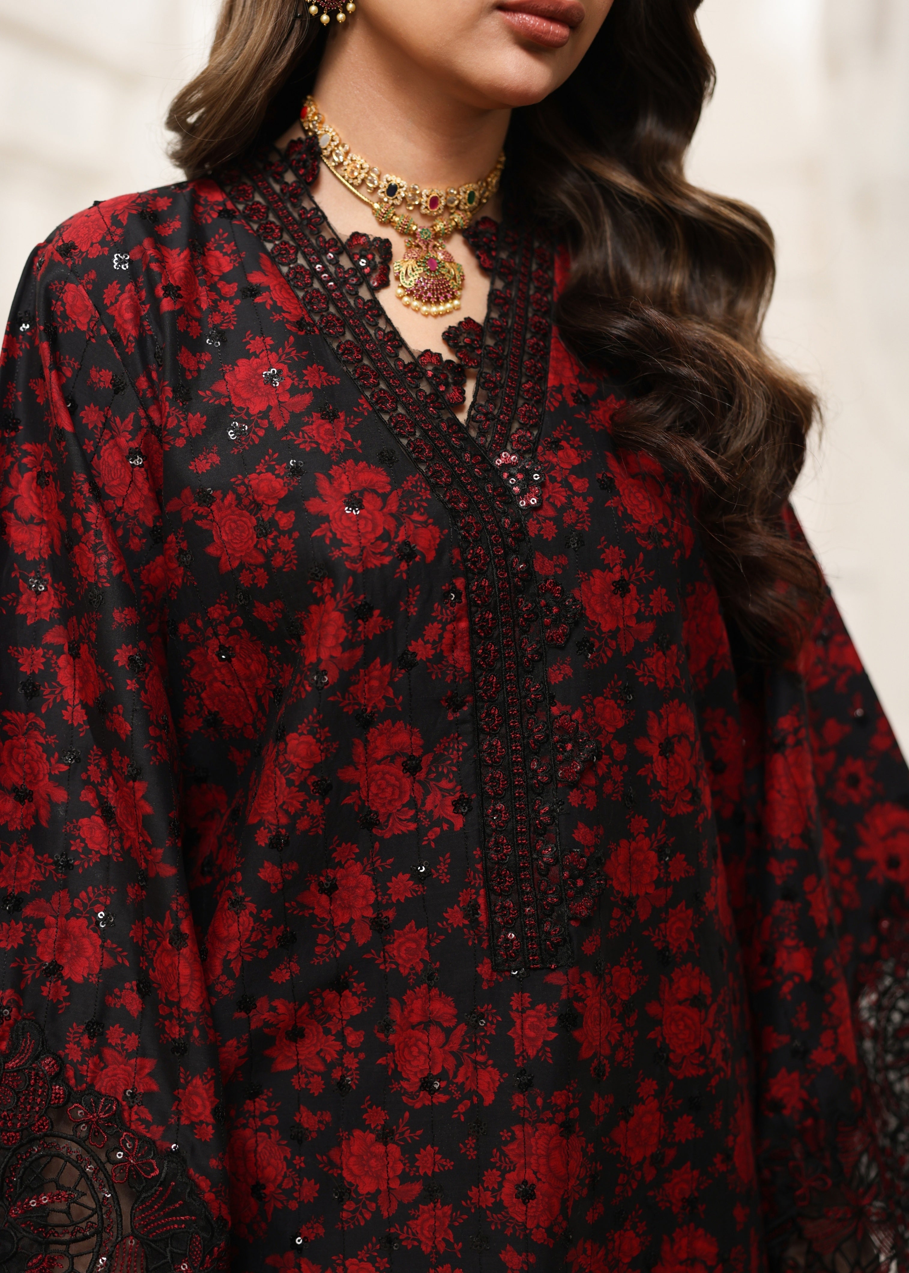 cotton dobby Kurta Set in Blood red