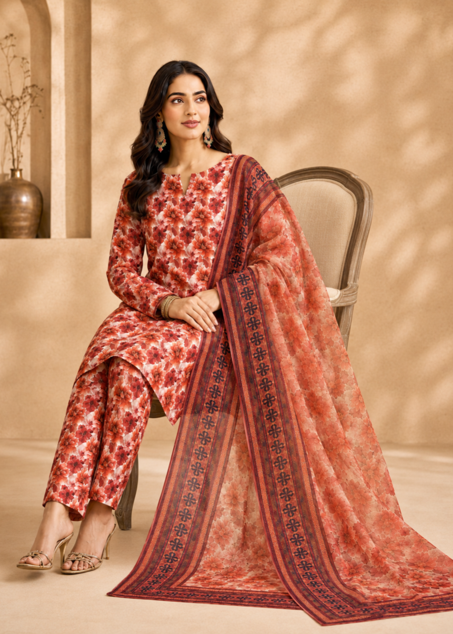 swiss lawn Unstitched in Red, white