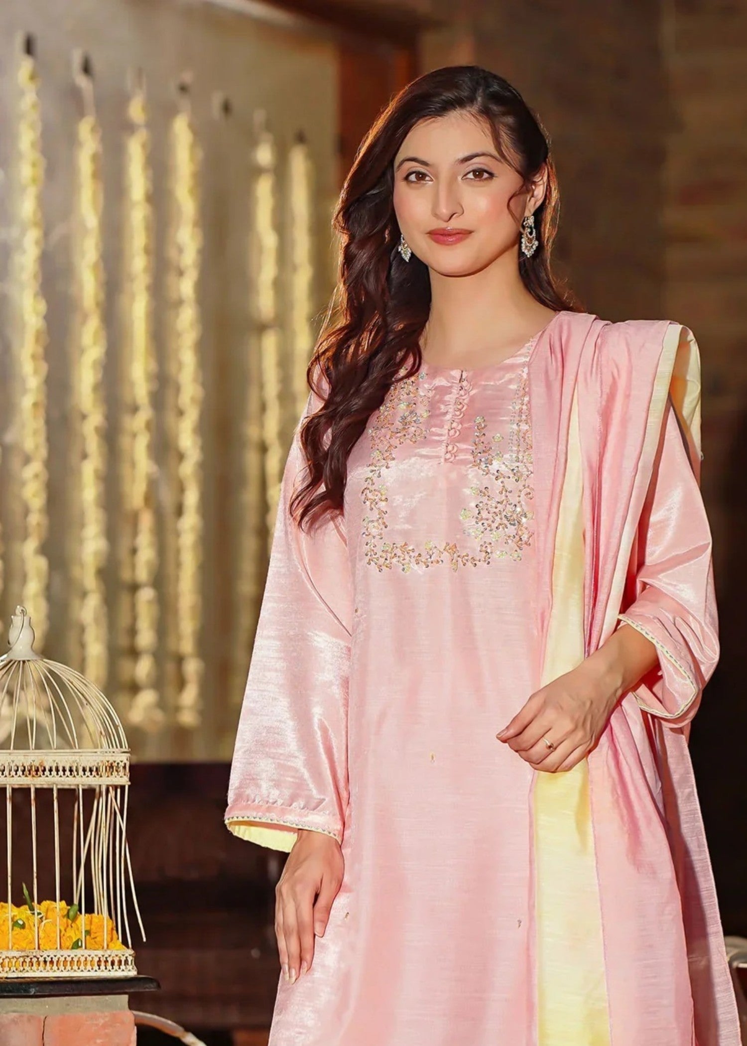 cotton silk Kurta Set in Pink