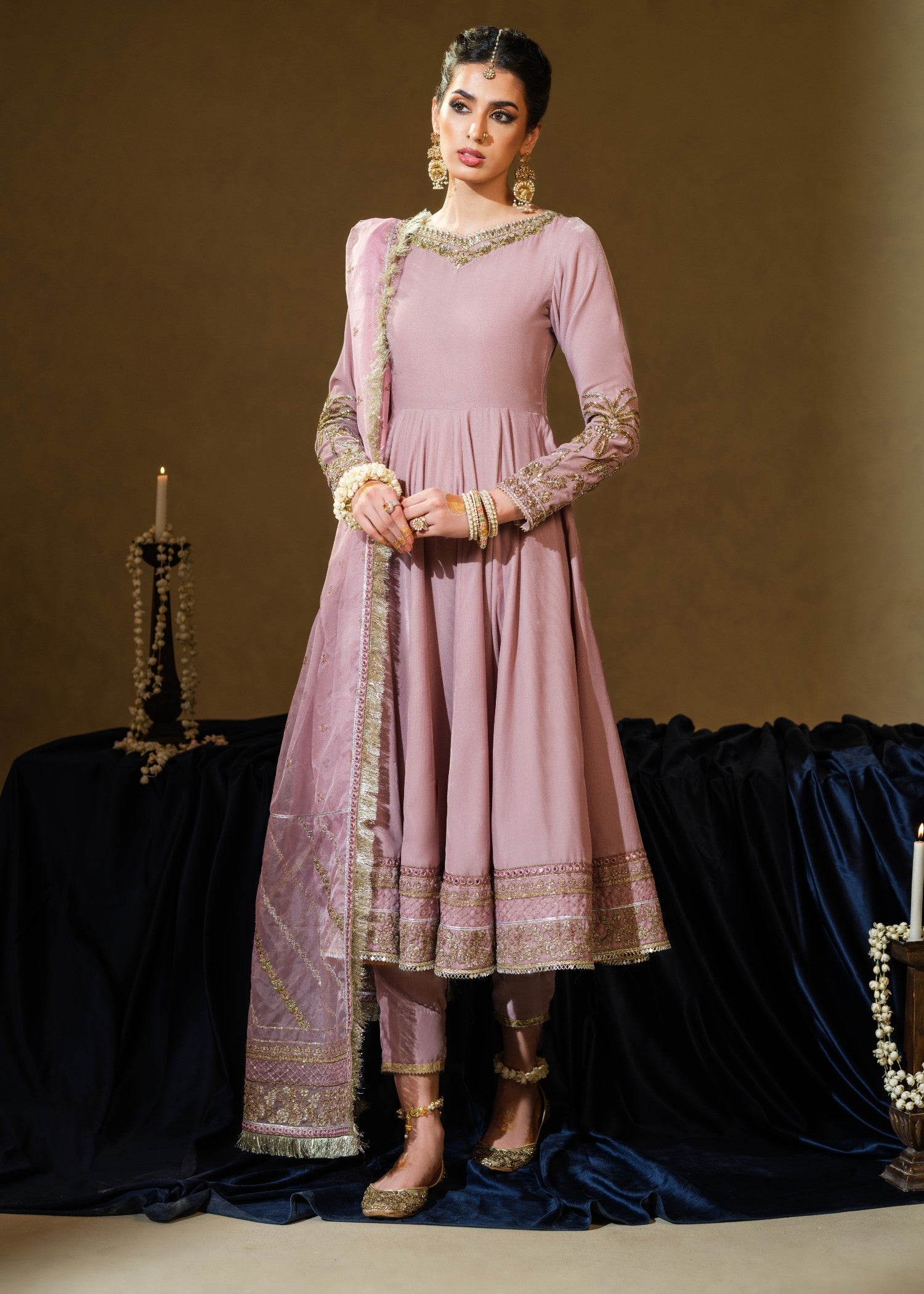 velvet Anarkali in Pink