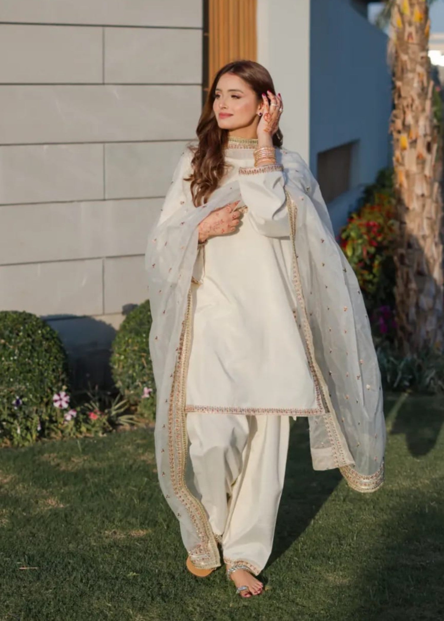 indian raw silk Kurta Set in White