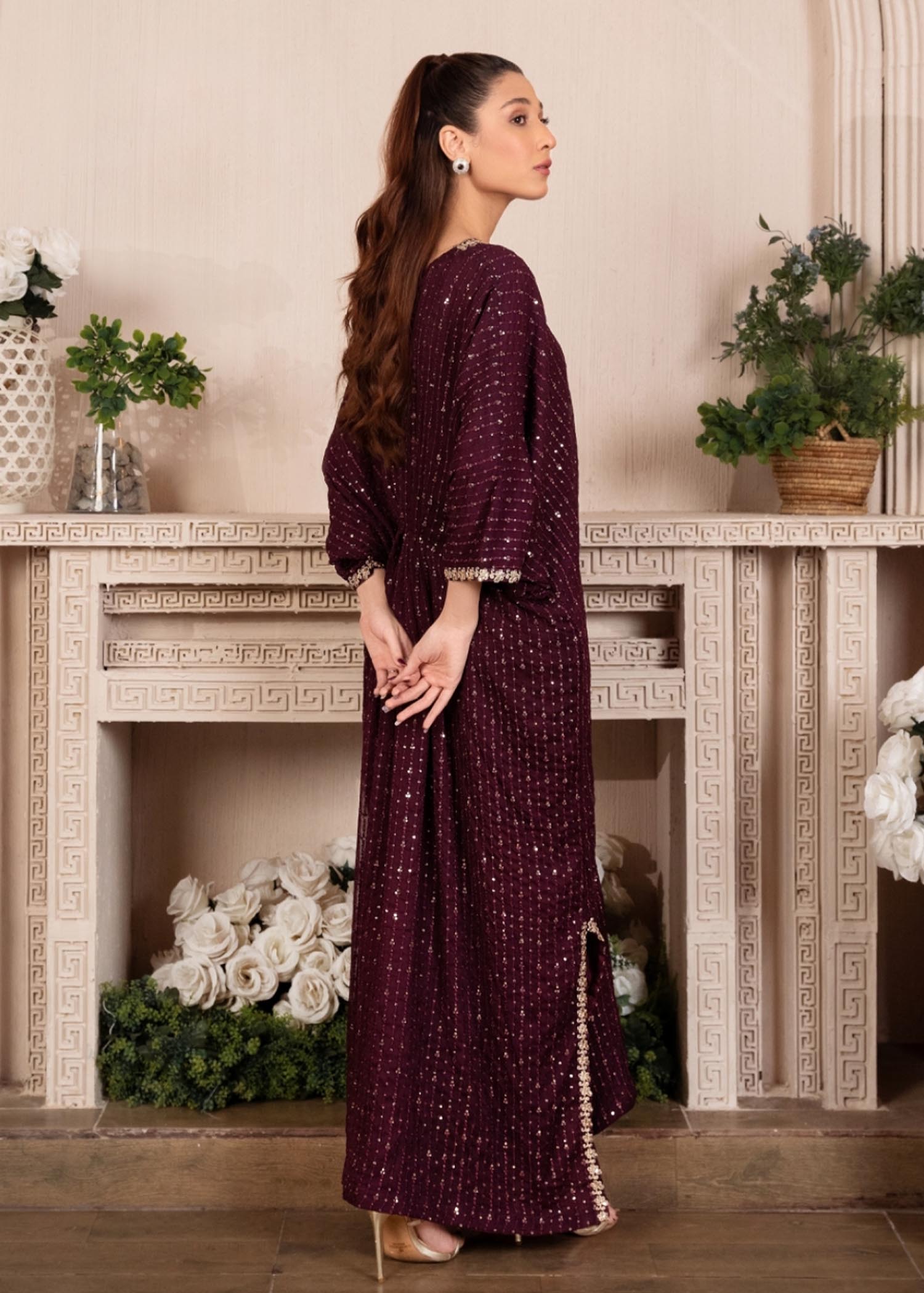 chiffon Kaftan in Plum
