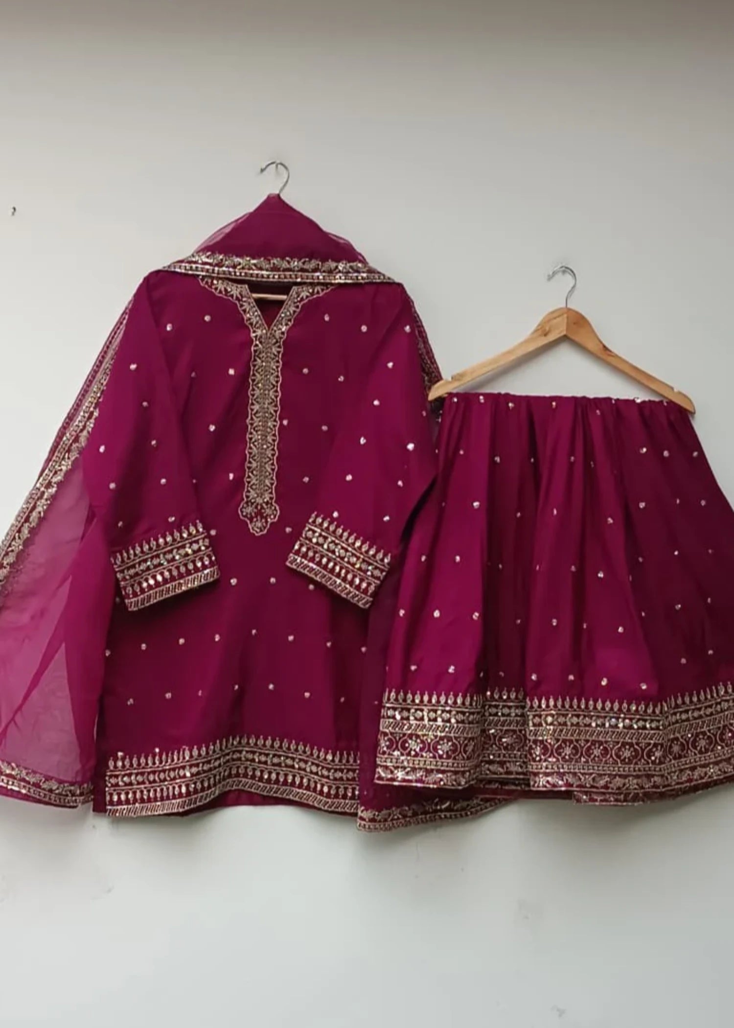raw silk Lehenga in Magenta haze