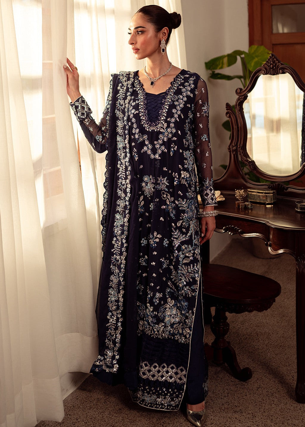 chiffon Unstitched in Navy blue