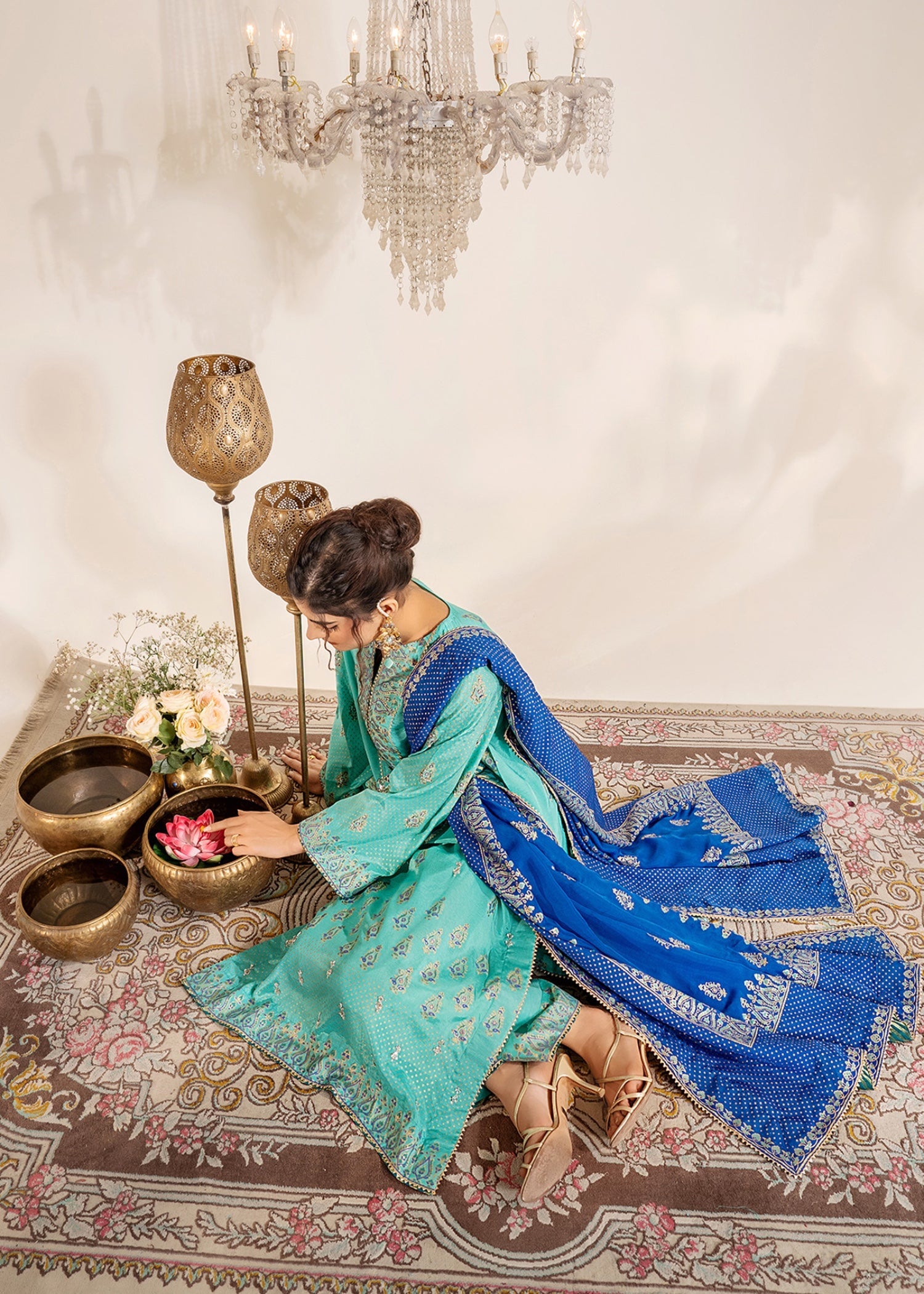 raw silk Unstitched in Turquoise