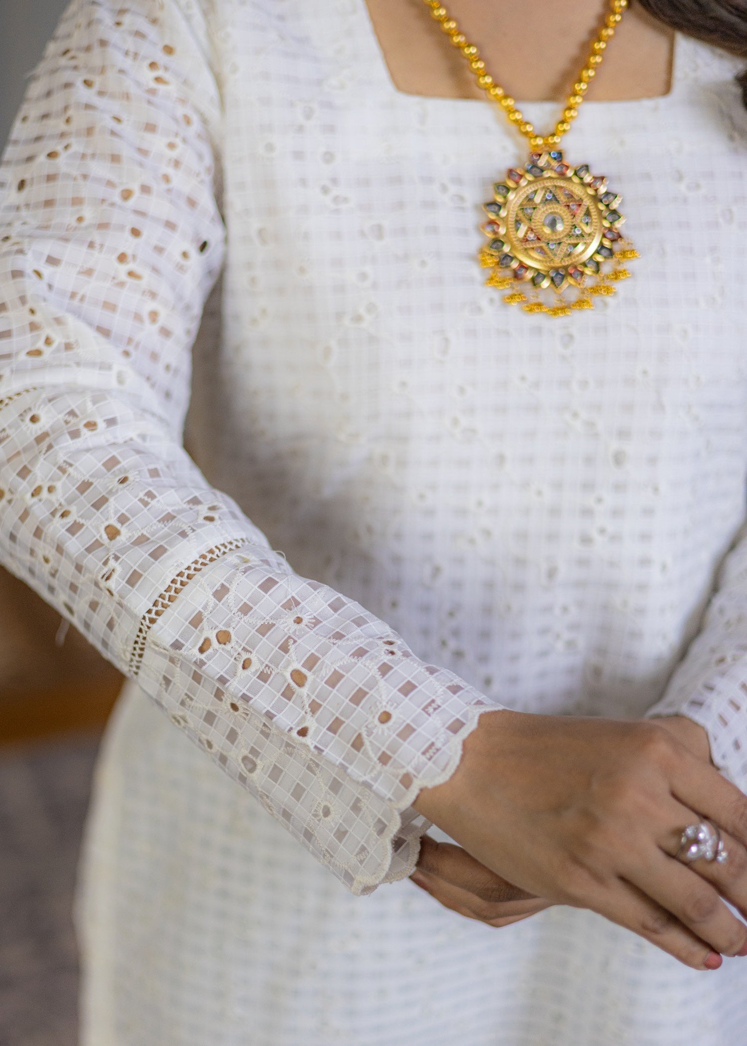 lawn Kurti in White
