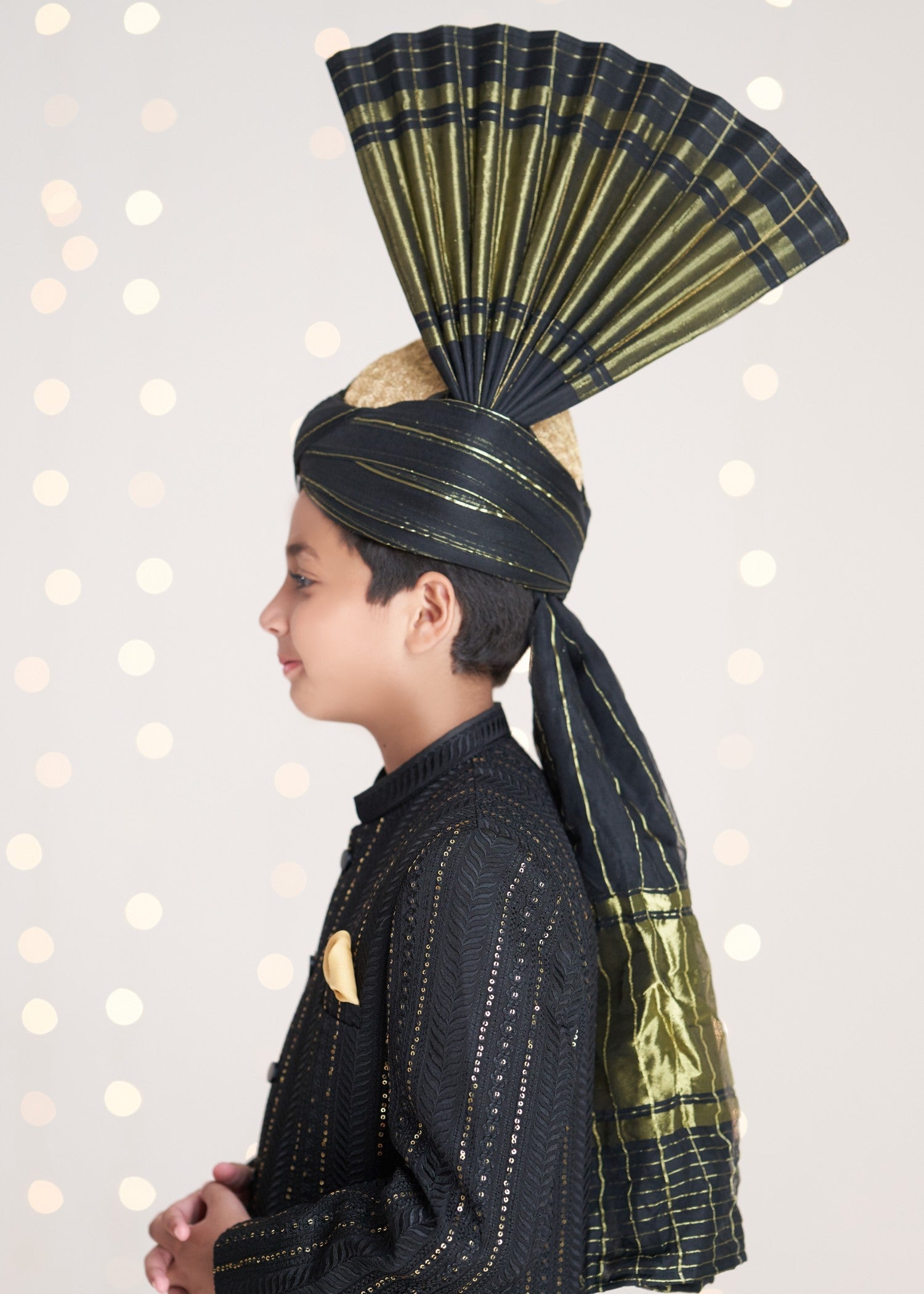 raw silk Sherwani in Black