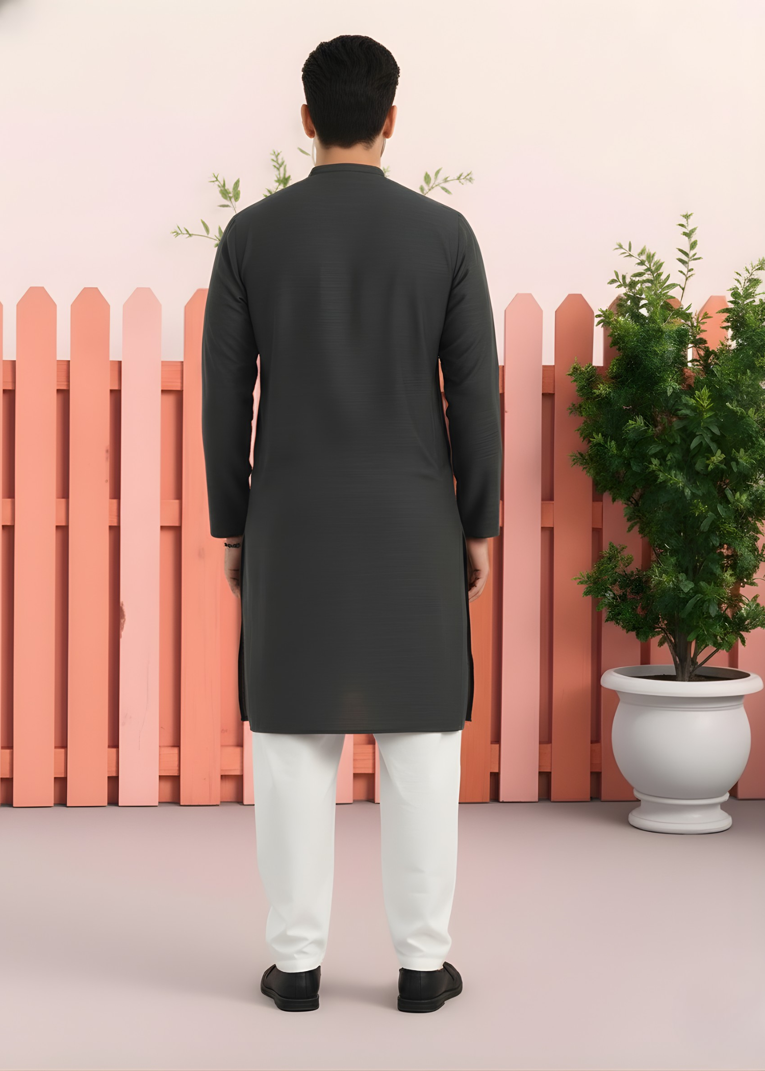 wash & wear Kurta in Charcoal black