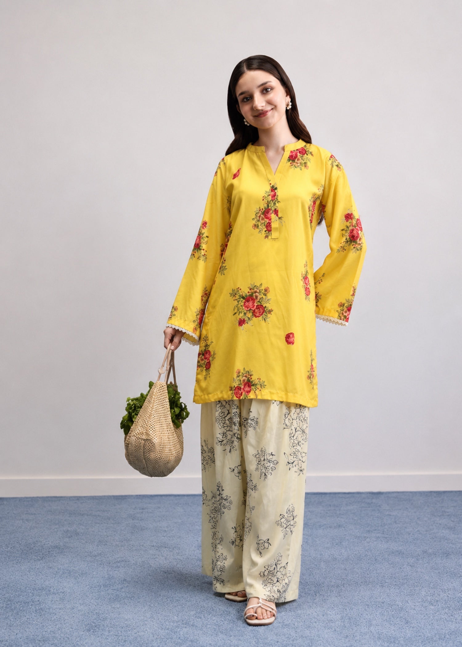 poly lawn Kurta Set in Mustard