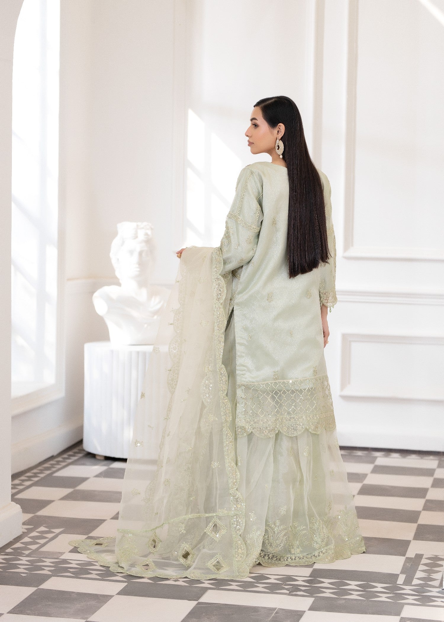 organza Sharara in Tea green