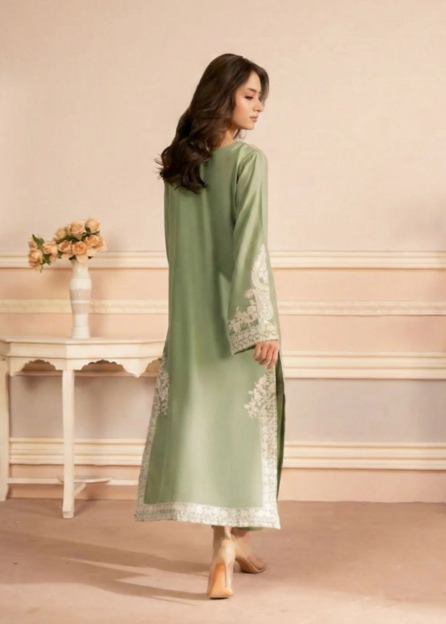 cotton Kurta Set in Jade green