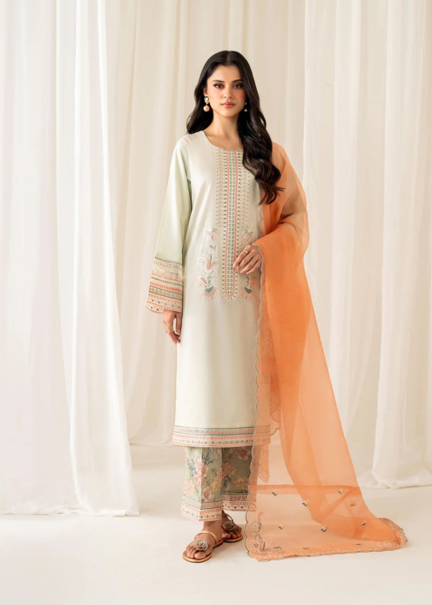 lawn cotton Kurta Set in Pastel green